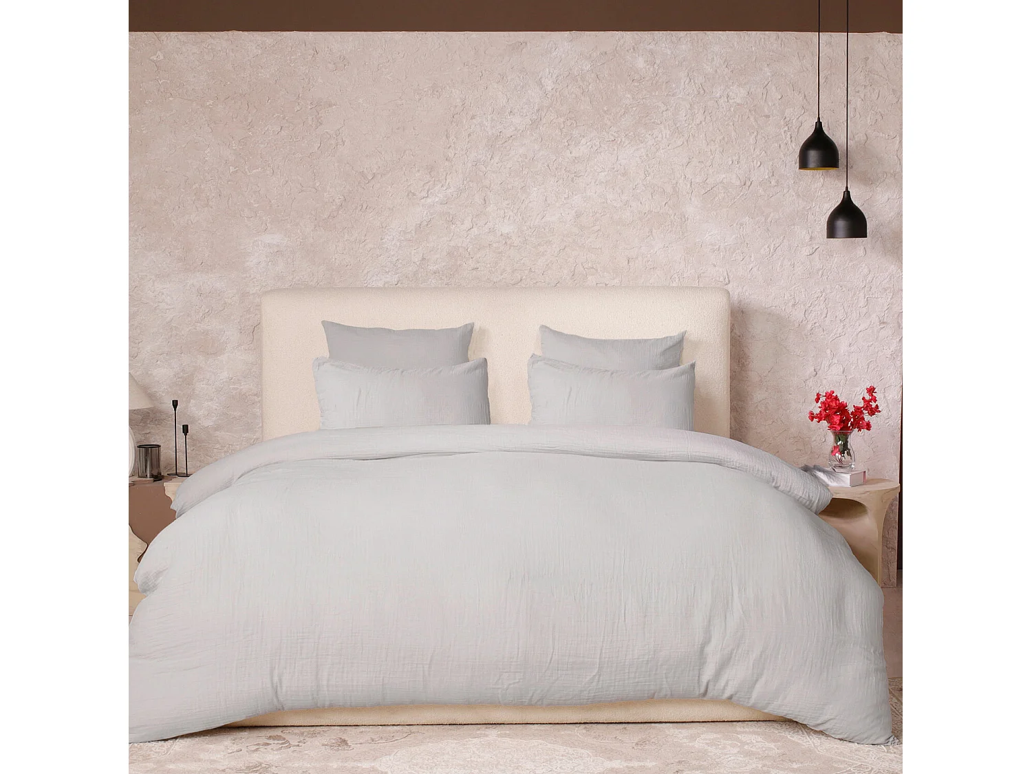Parure Housse De Couette 100% Gaze De Coton Gris Glacier