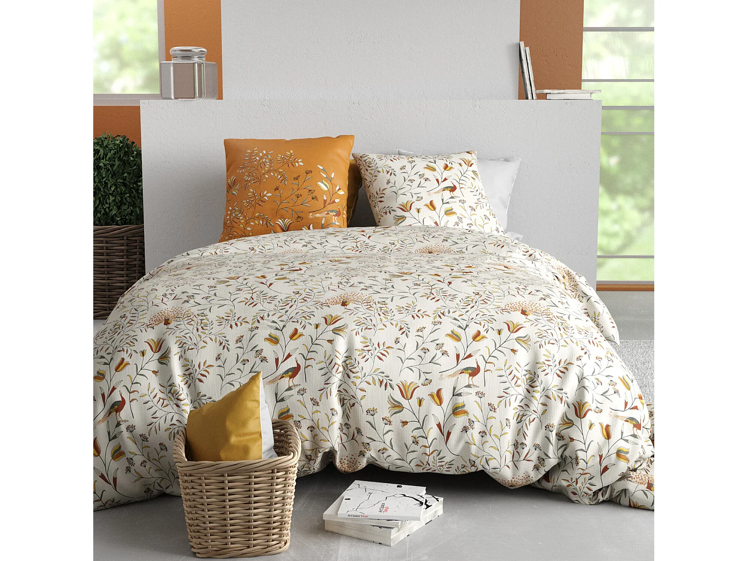 Parure housse de couette demil coton imprimée