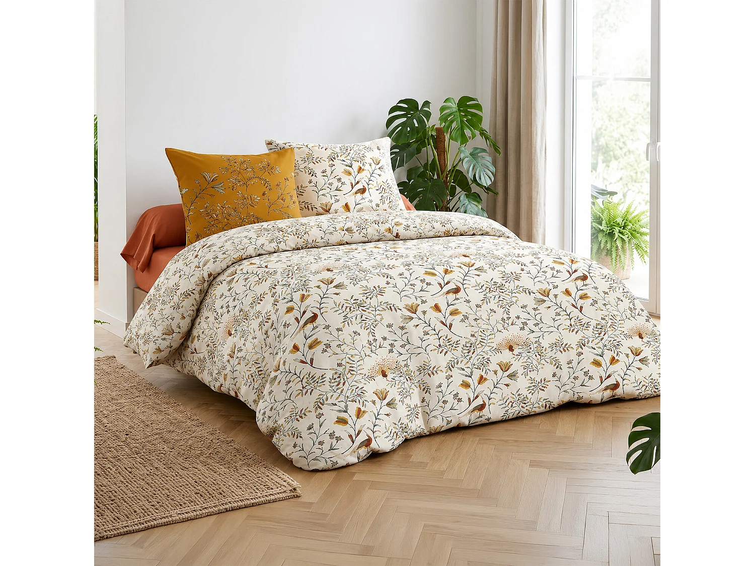 Parure housse de couette demil coton imprimée