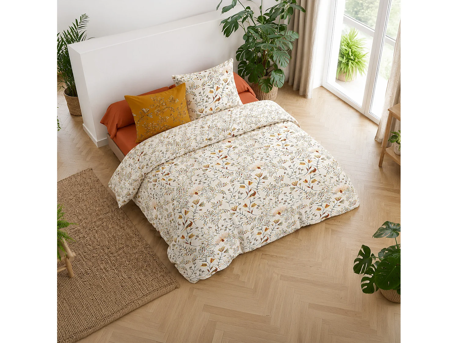 Parure housse de couette demil coton imprimée
