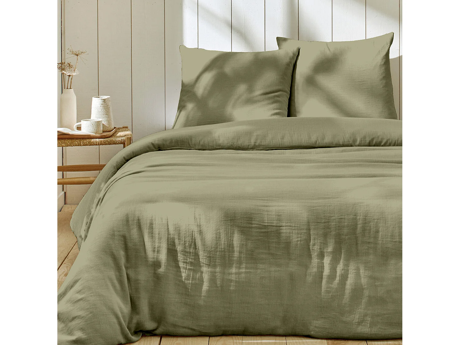 Parure housse de couette gaze de coton Vert De Gris