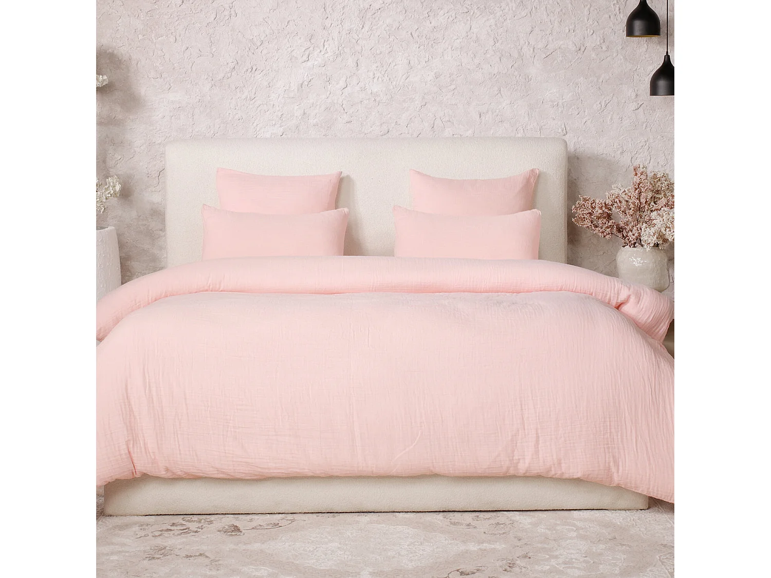Parure Housse De Couette 100% Gaze De Coton Rose Lotus