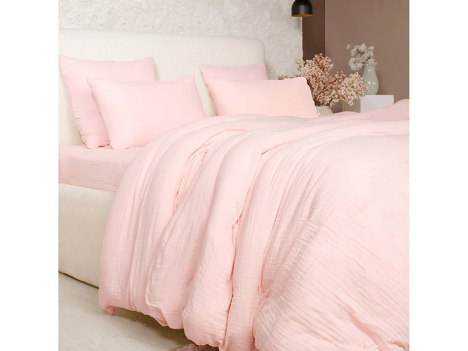 Parure Housse De Couette 100% Gaze De Coton Rose Lotus