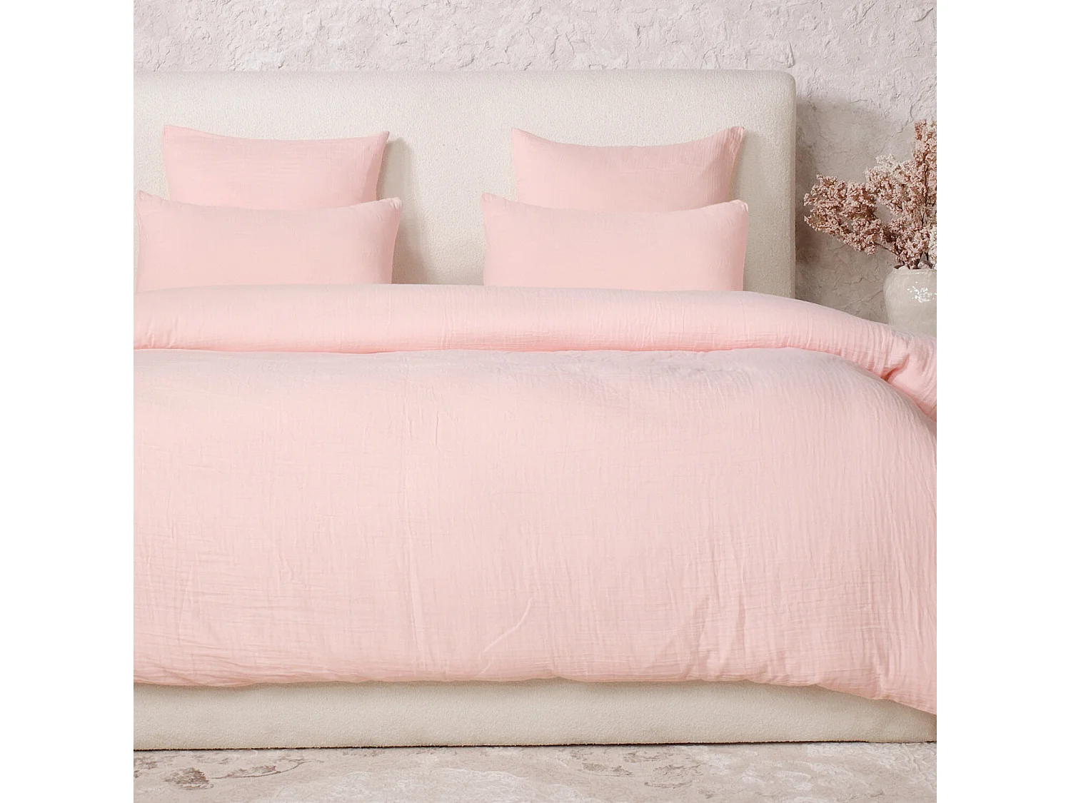 Parure Housse De Couette 100% Gaze De Coton Rose Lotus