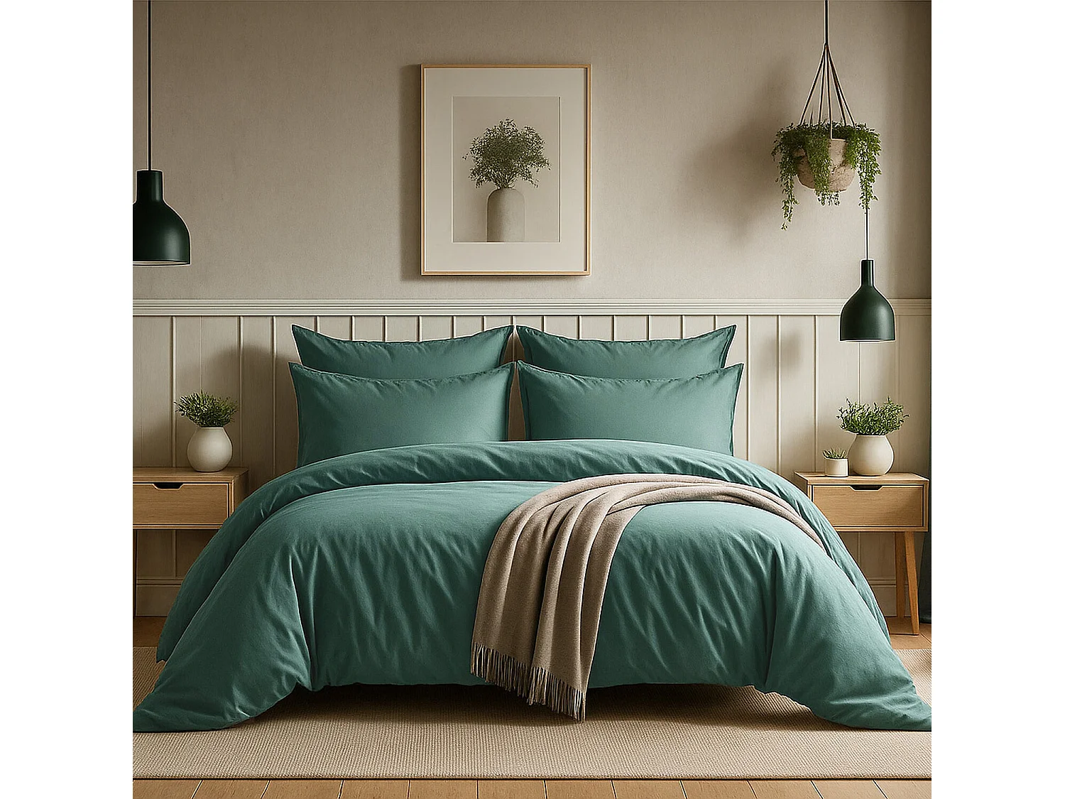 Parure Housse De Couette 100% Coton Bleu Canard
