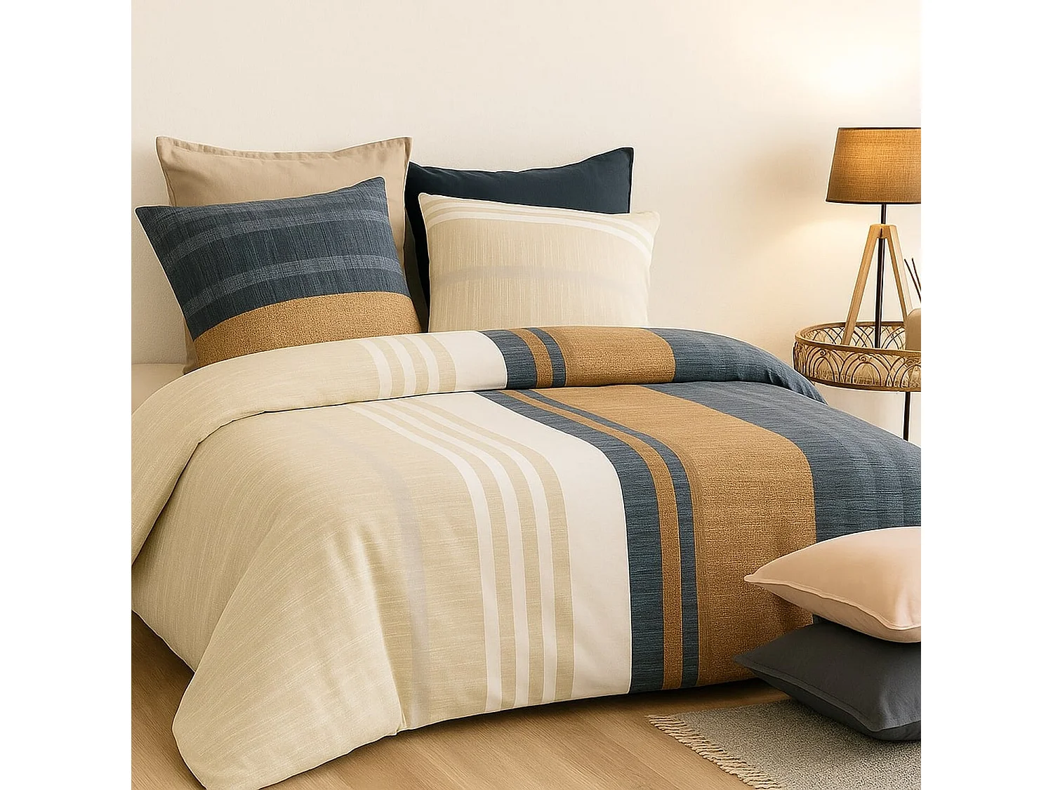 Parure housse de couette romane coton percale imprimée