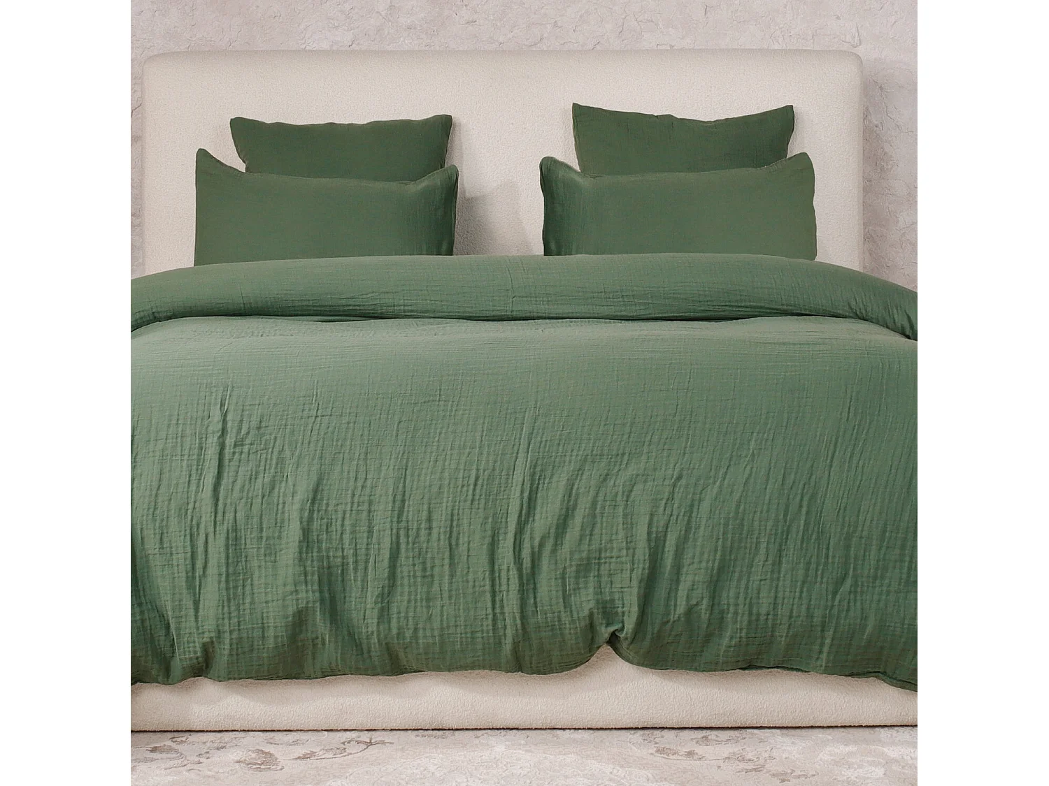 Parure Housse De Couette 100% Gaze De Coton Vert Cèdre