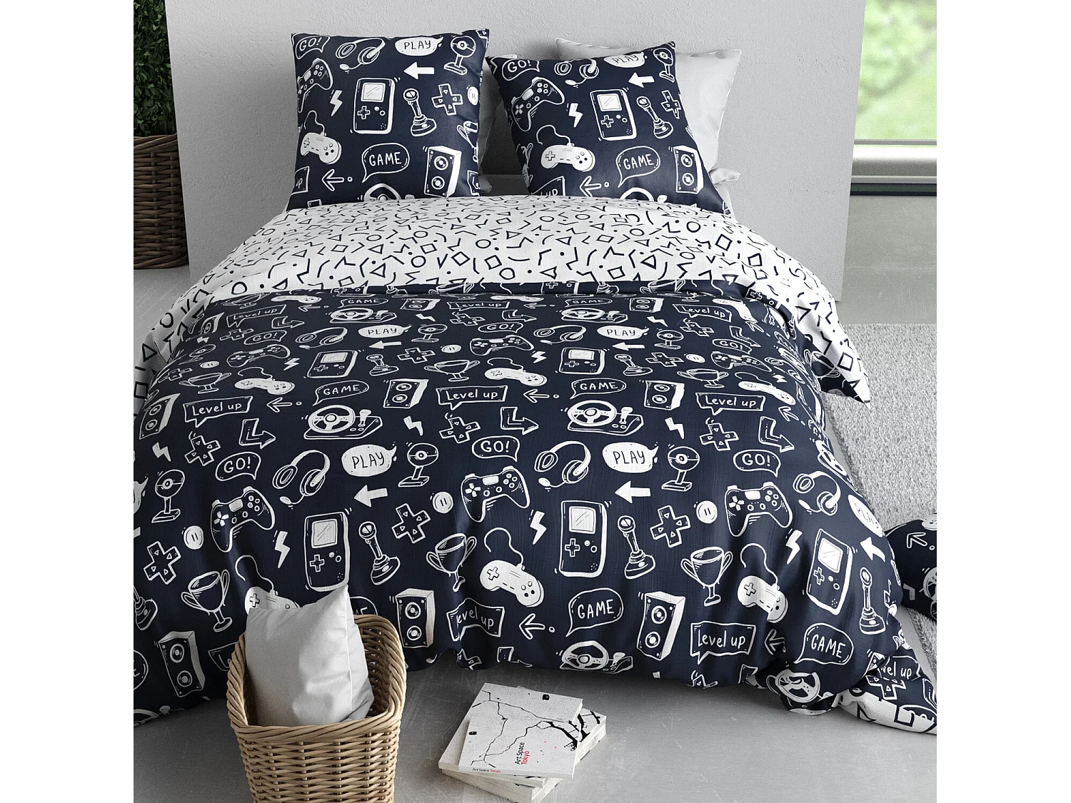Parure housse de couette geek coton imprimée