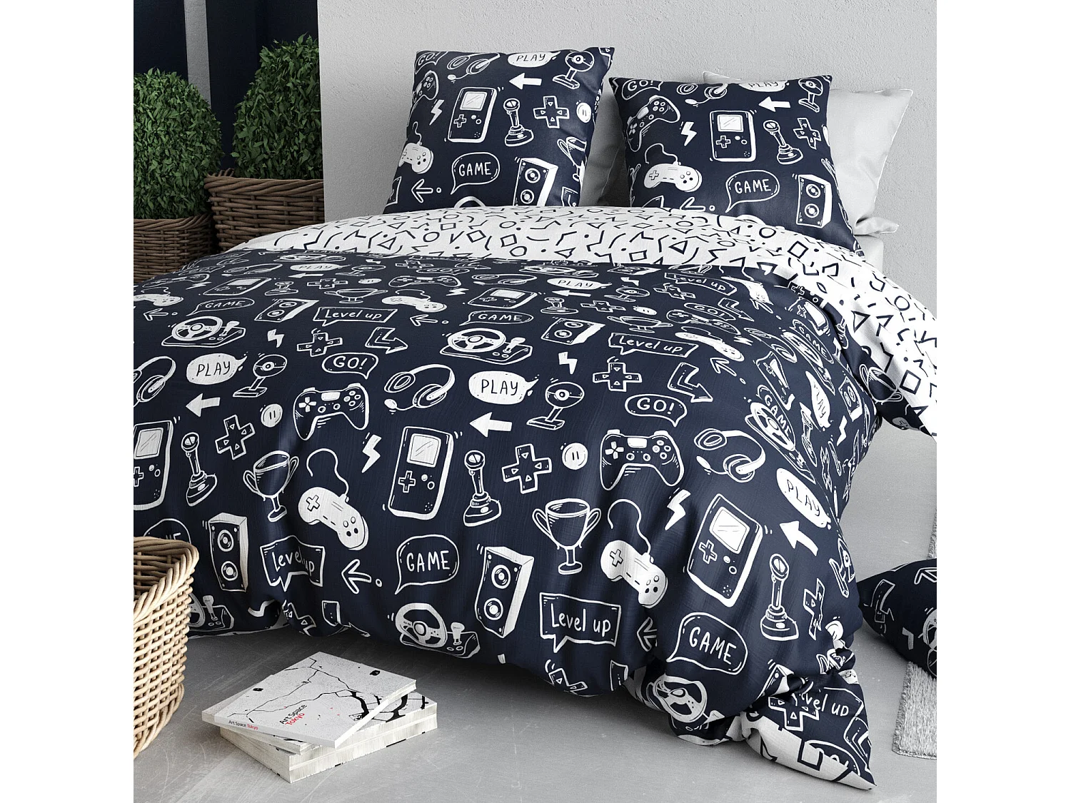 Parure housse de couette geek coton imprimée