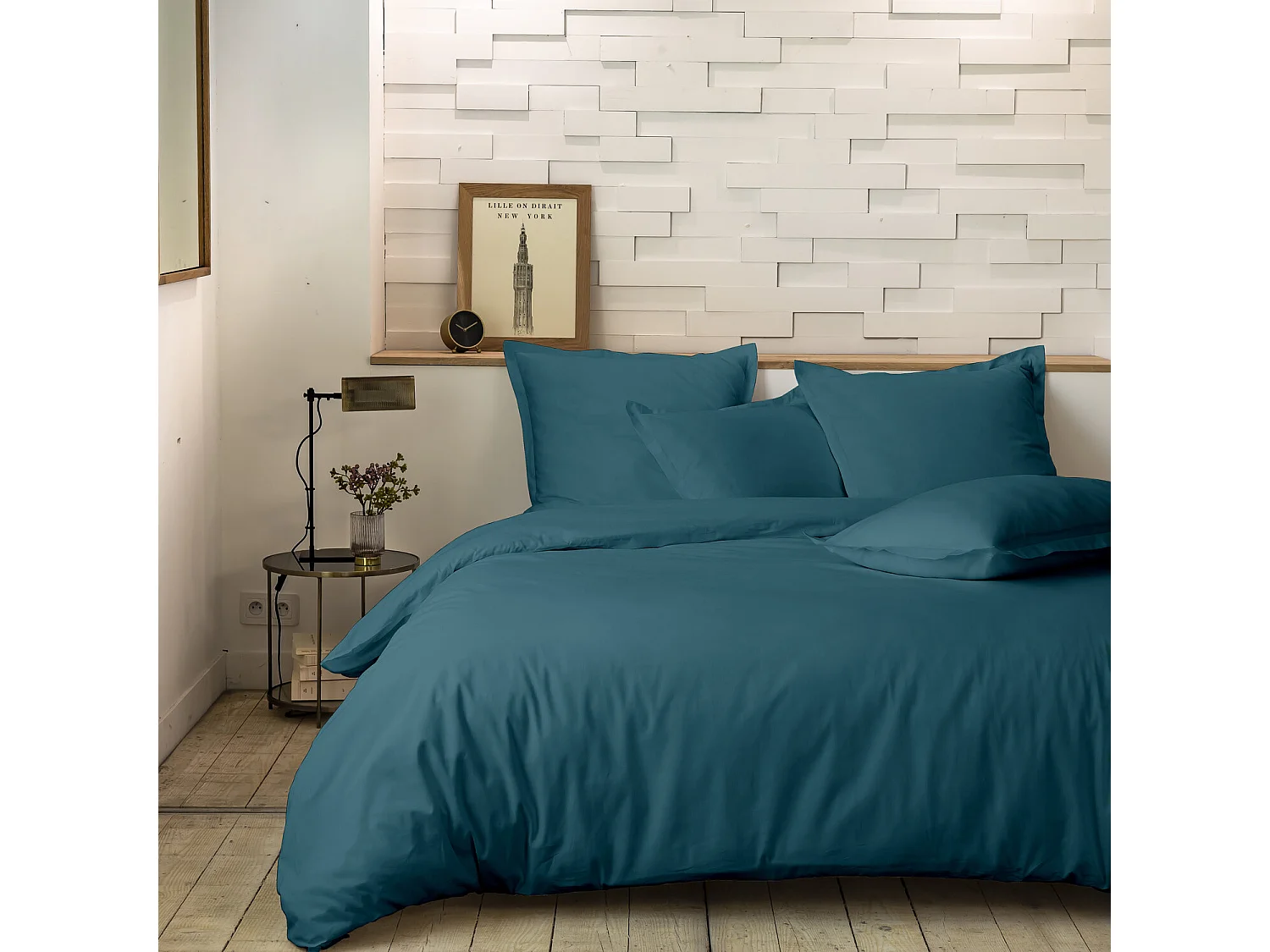 Parure housse de couette 100% percale de coton emeraude