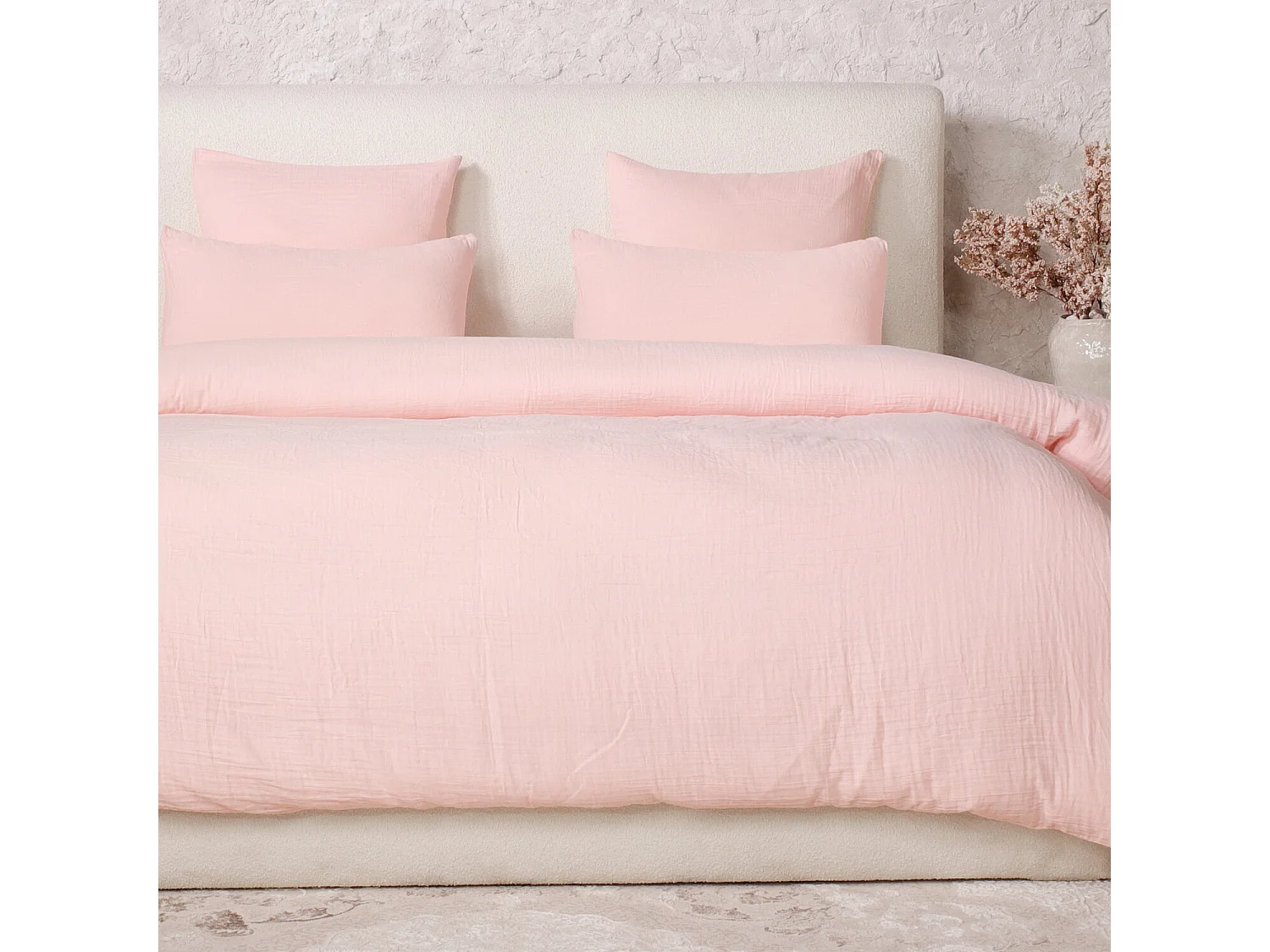 Parure Housse De Couette 100% Gaze De Coton Rose Lotus