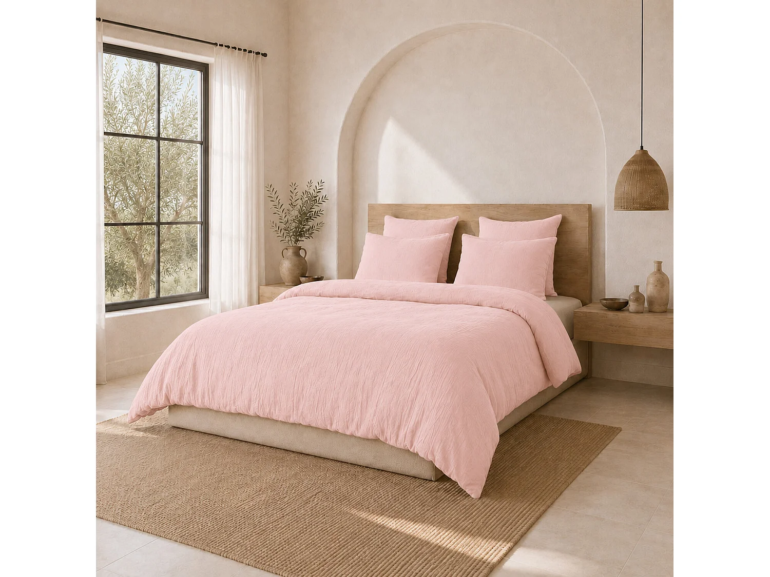 Parure Housse De Couette 100% Gaze De Coton Rose Lotus