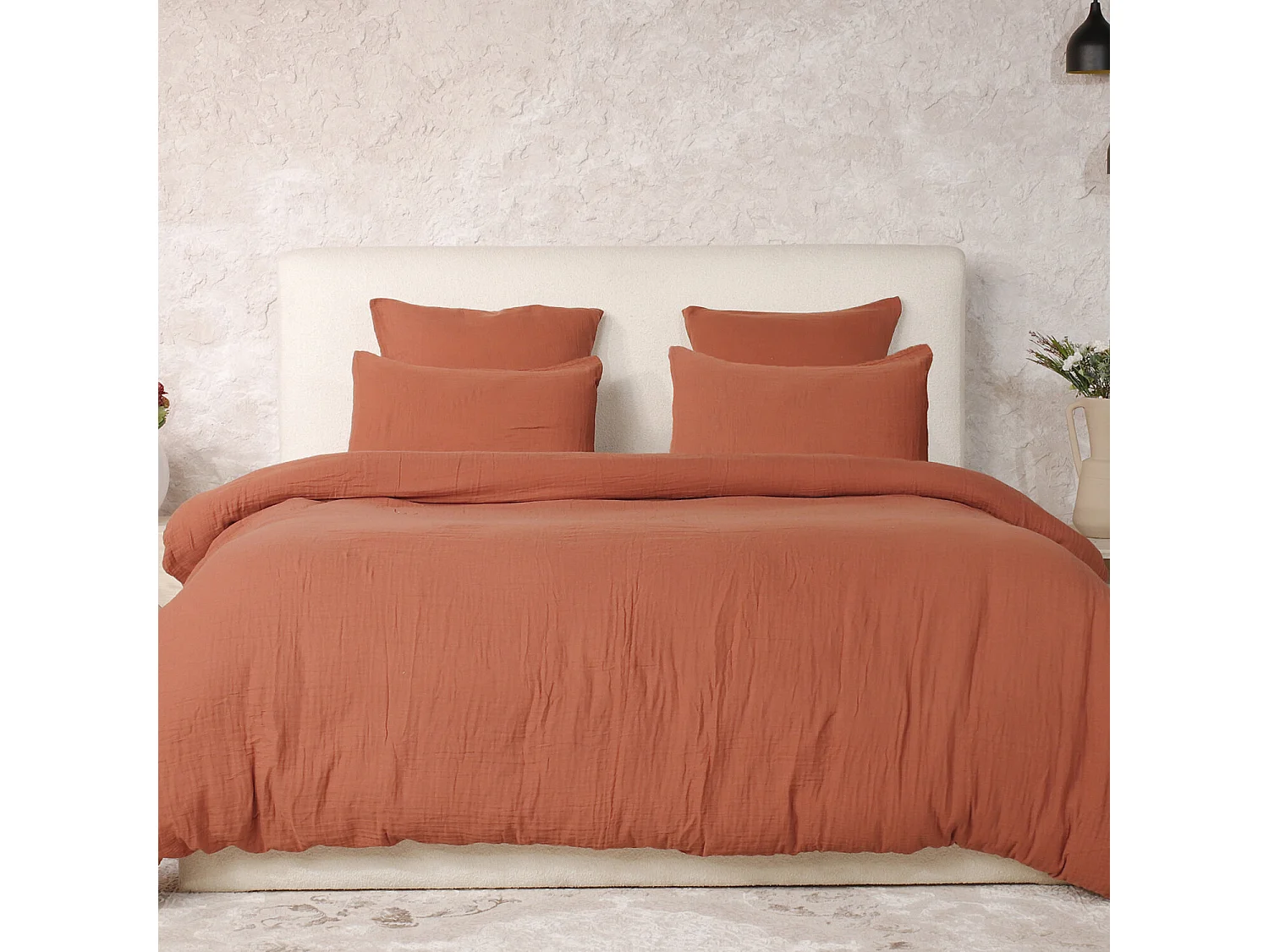 Parure Housse De Couette 100% Gaze De Coton Safran