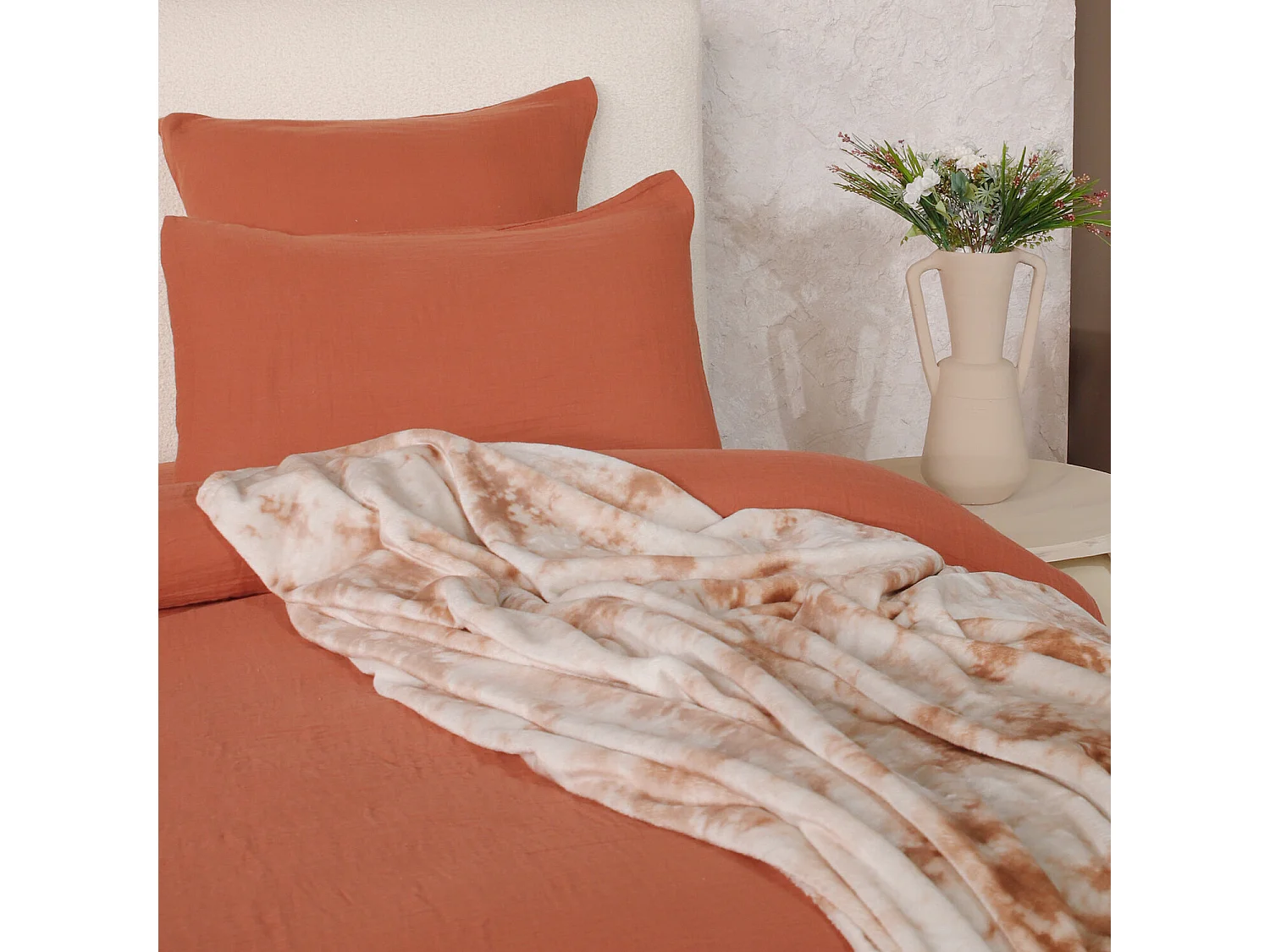 Parure Housse De Couette 100% Gaze De Coton Safran