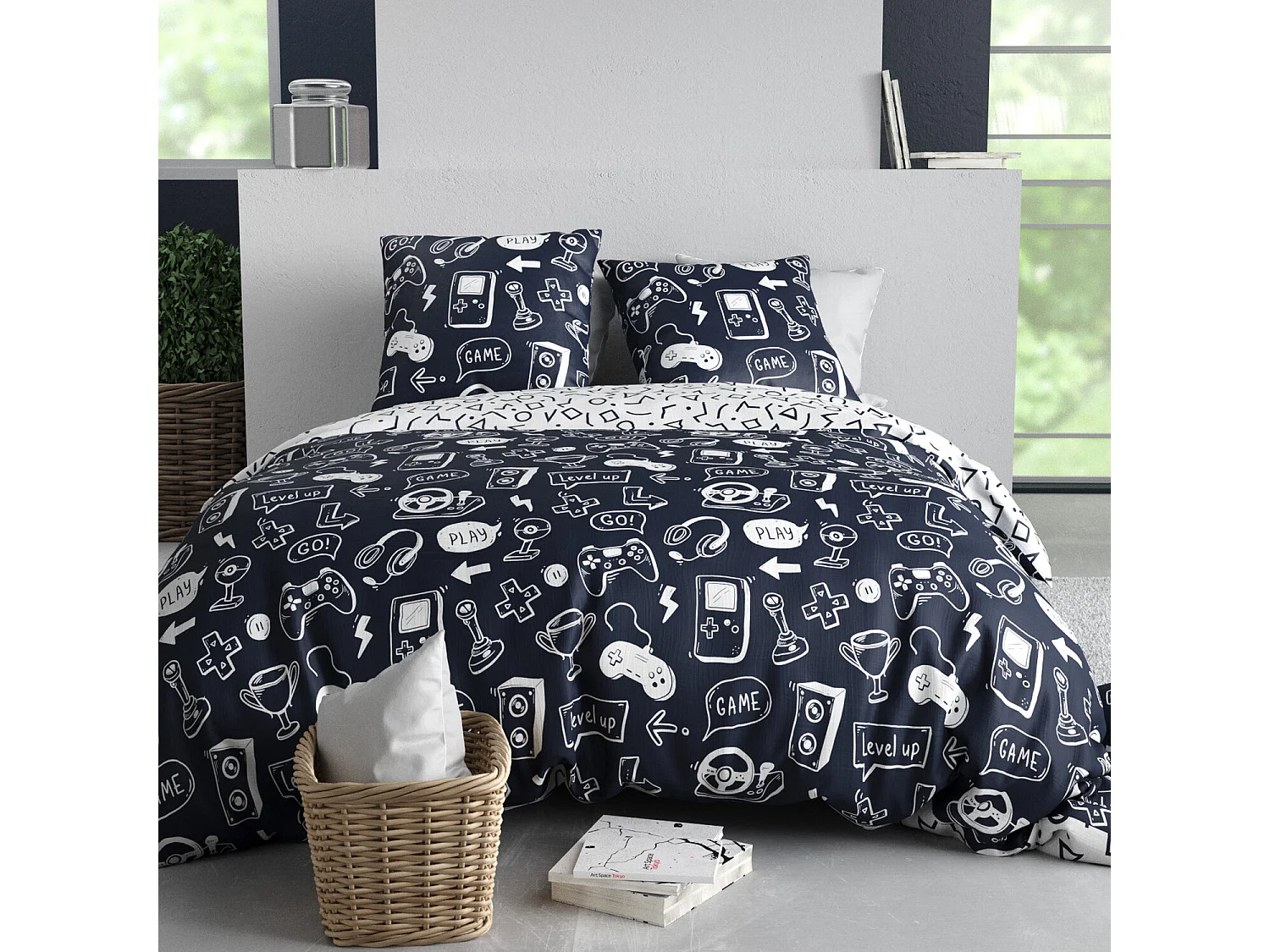Parure housse de couette geek coton imprimée