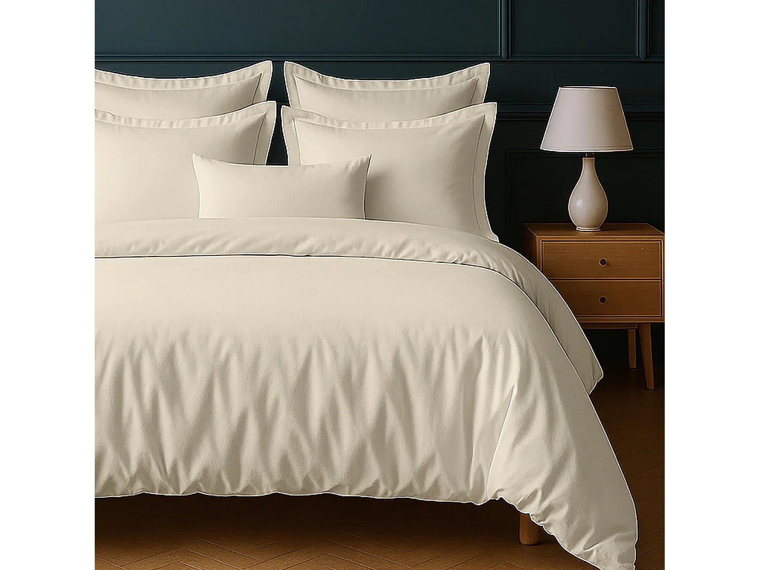 Parure Housse De Couette 100% Coton Ivoire