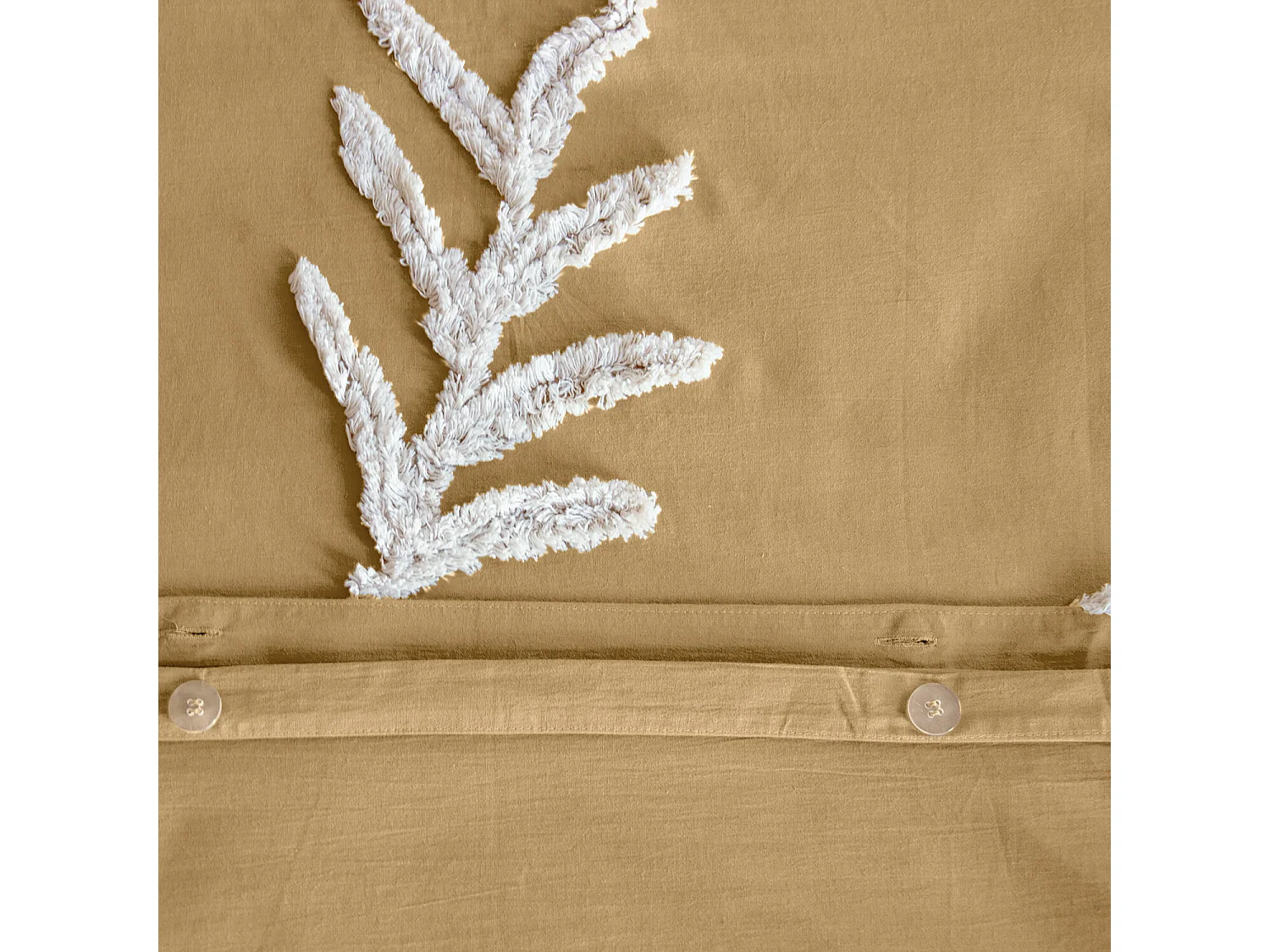 Parure De Couette 3Pcs Finitions Tuftées En Coton Lave 52Fils/Cm2 - Feuillu