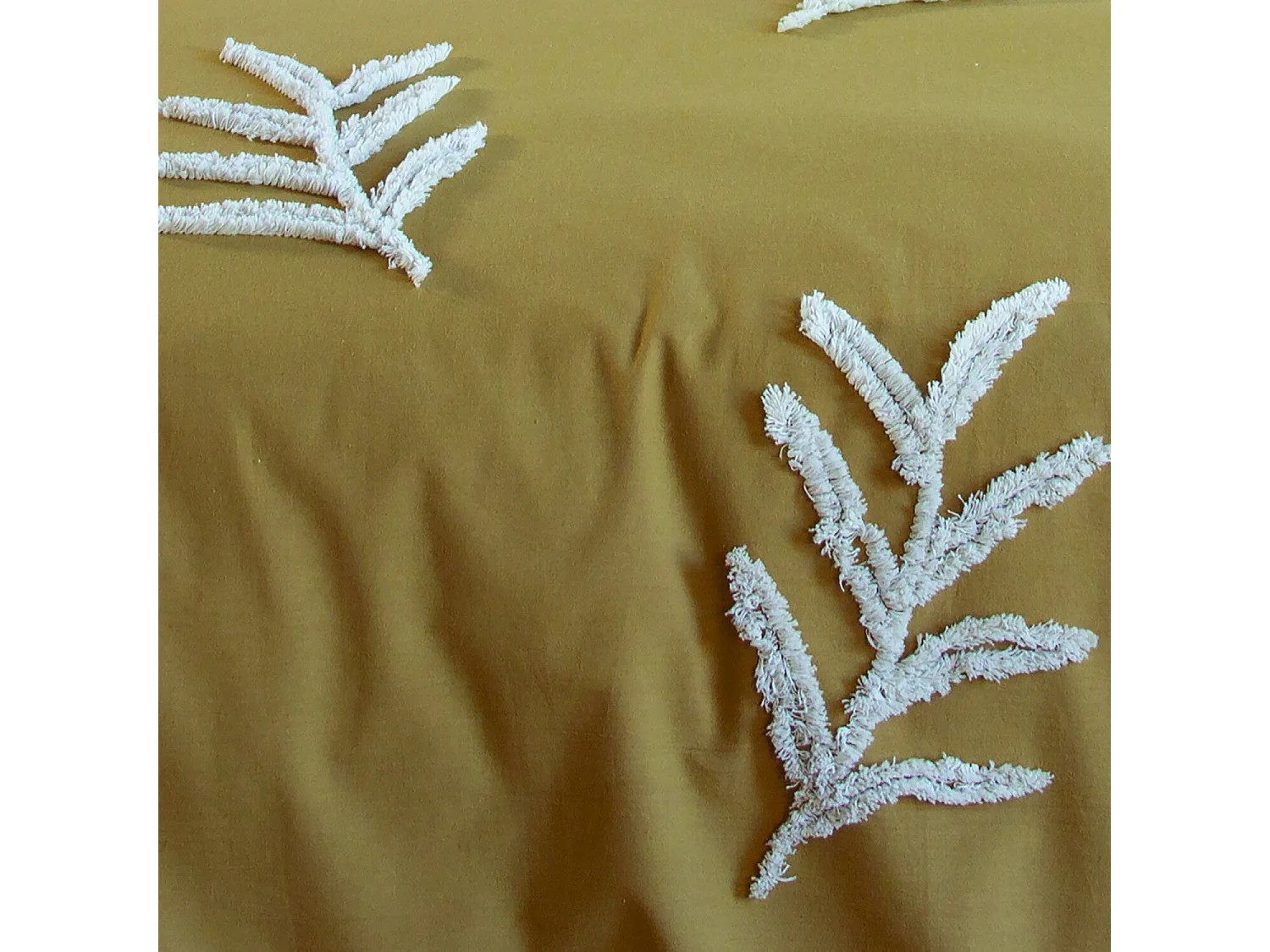 Parure De Couette 3Pcs Finitions Tuftées En Coton Lave 52Fils/Cm2 - Feuillu
