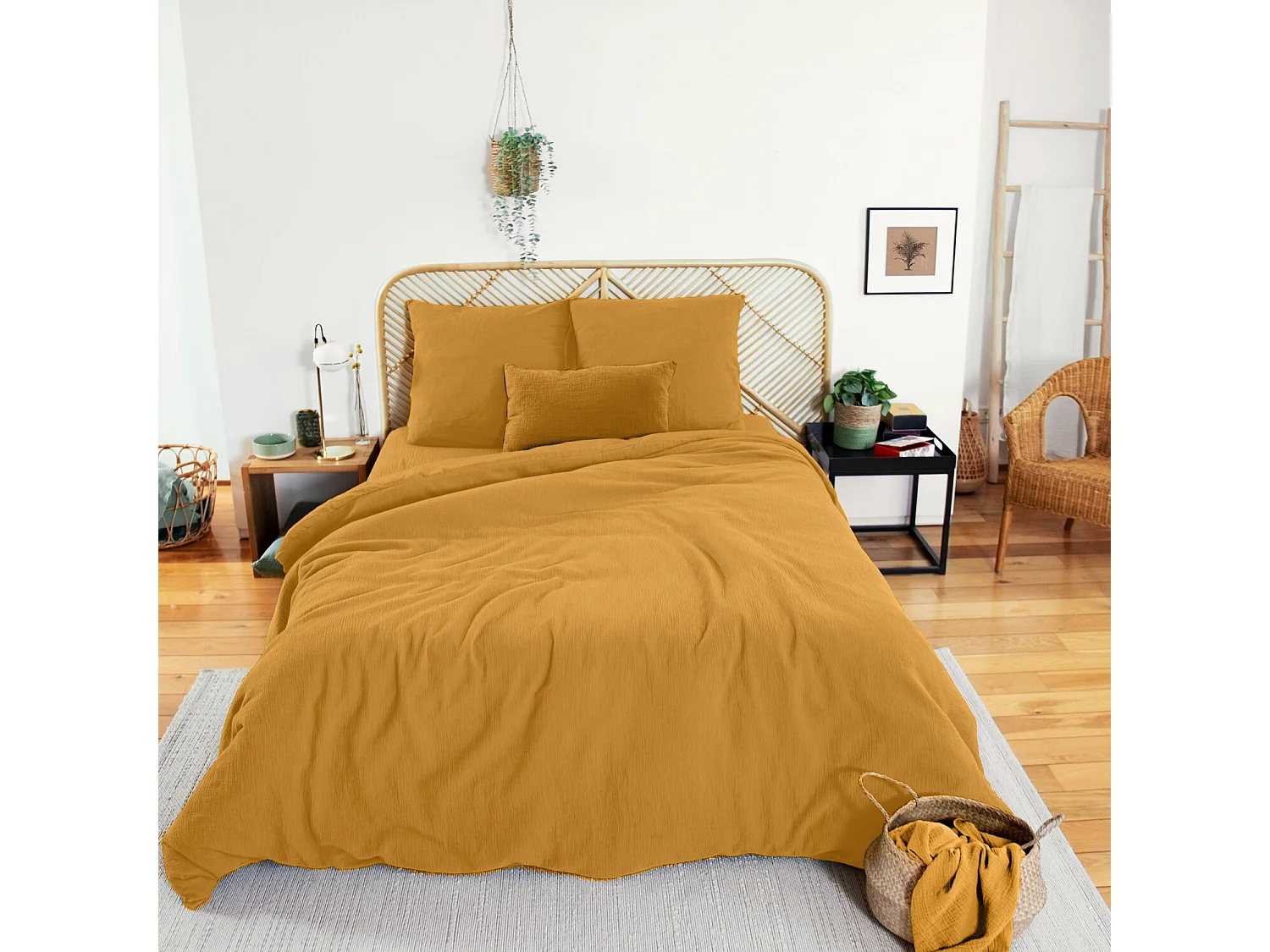 Parure housse de couette 100% gaze de coton miel