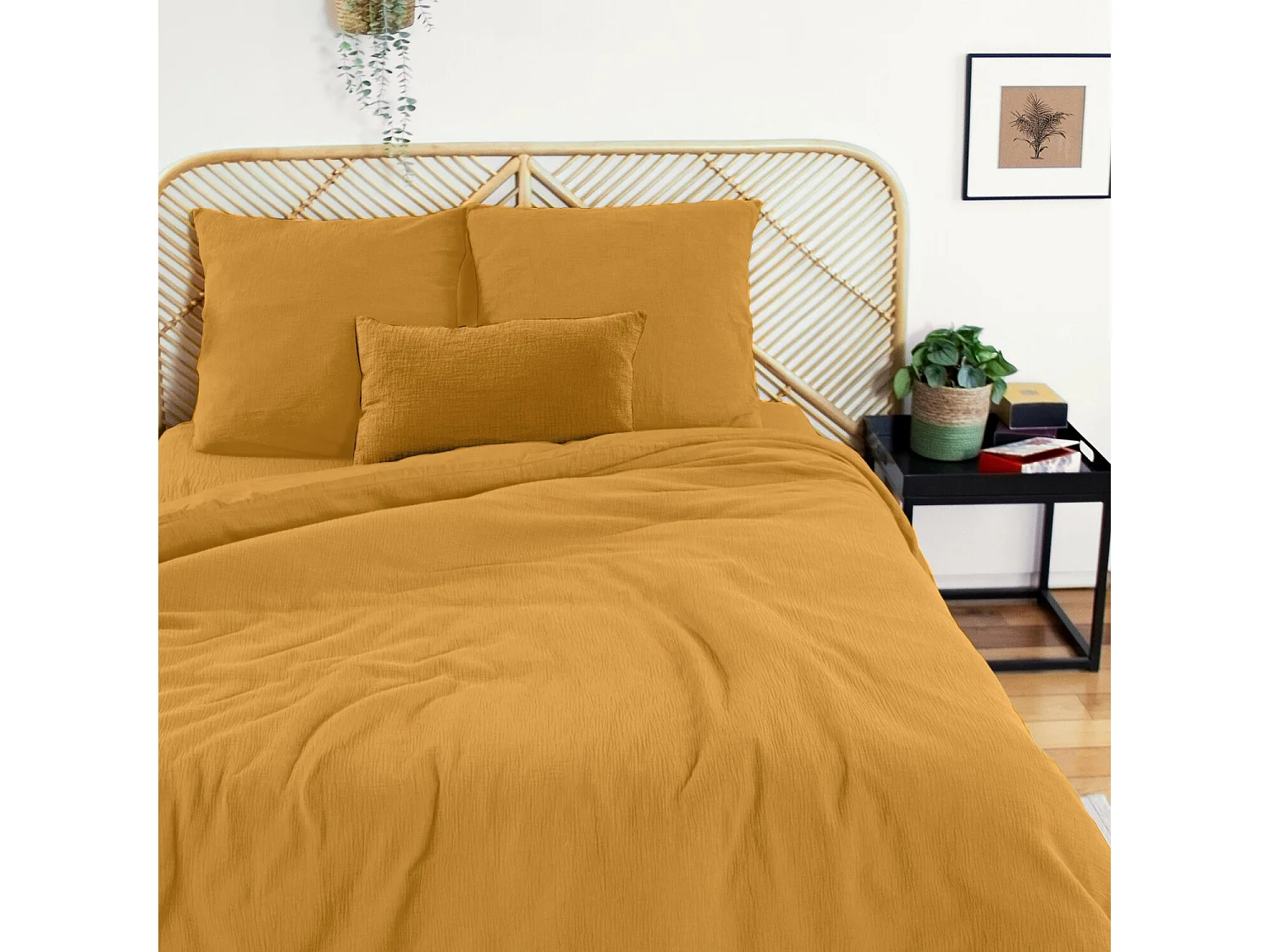 Parure housse de couette 100% gaze de coton miel