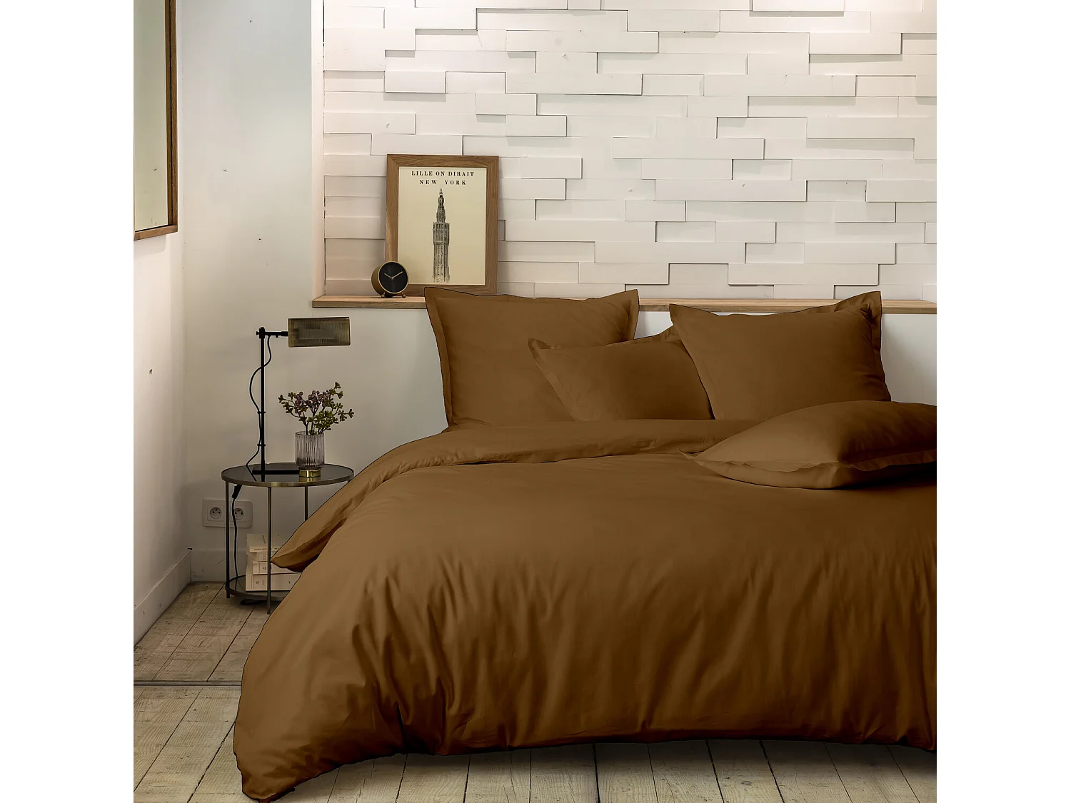 Parure Housse De Couette 100% Percale De Coton Ocre