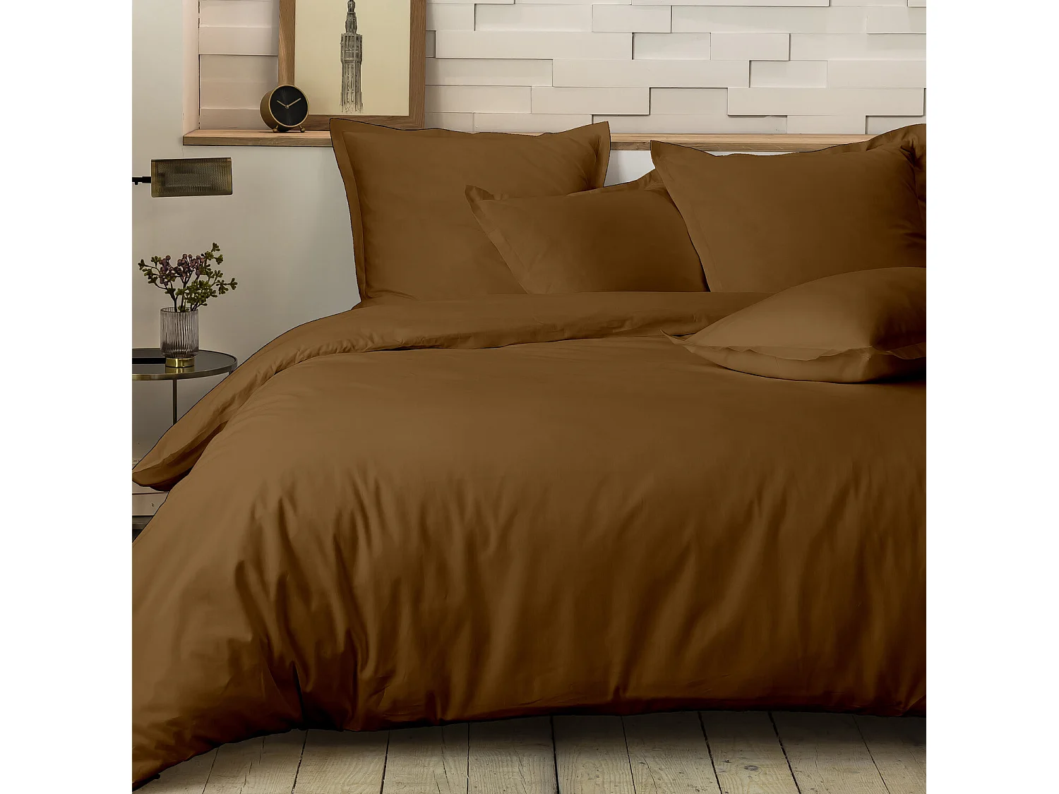 Parure Housse De Couette 100% Percale De Coton Ocre