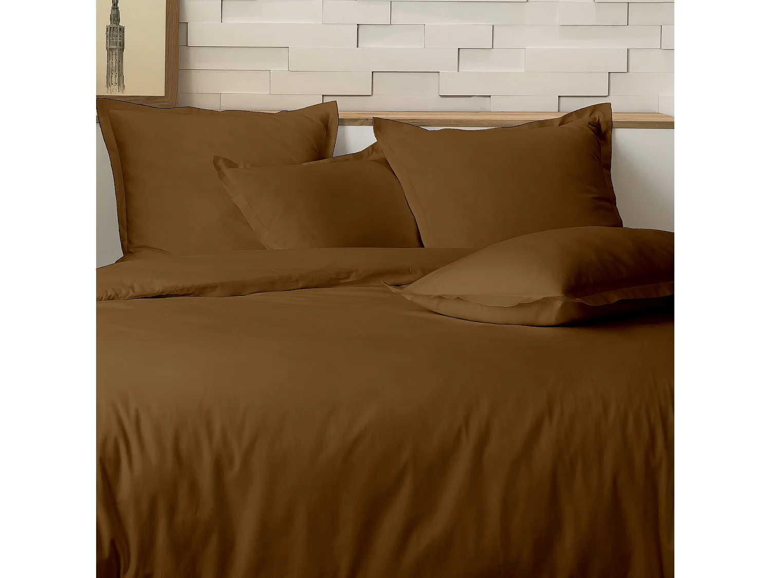 Parure Housse De Couette 100% Percale De Coton Ocre