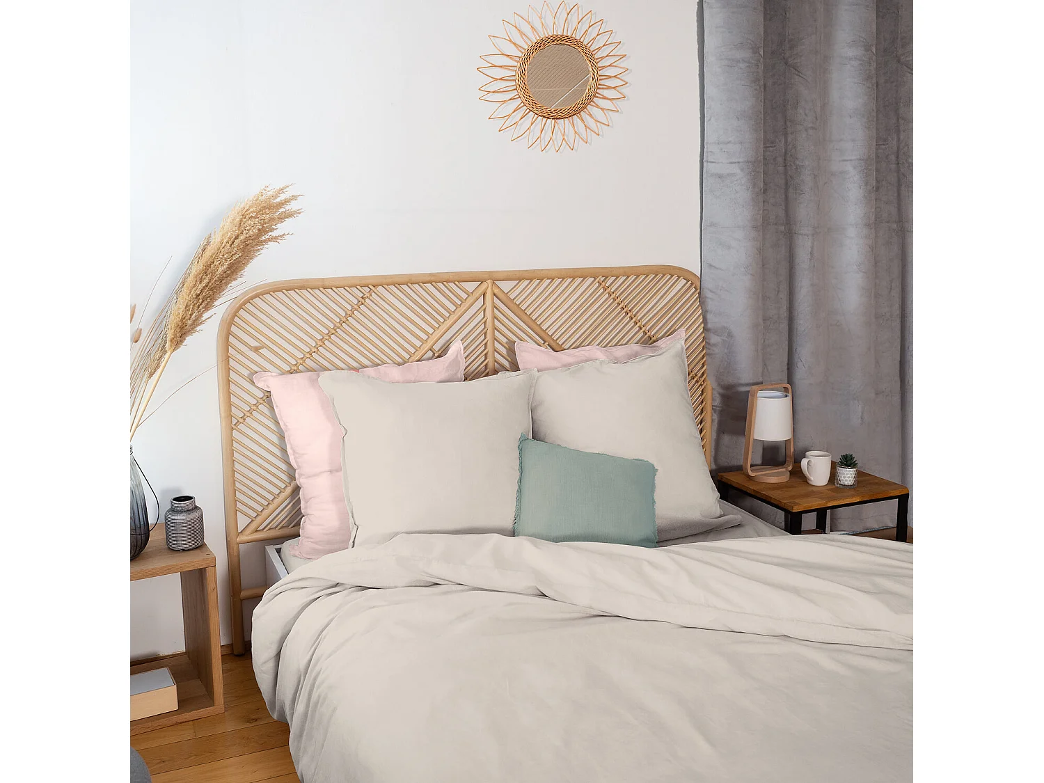 Parure housse de couette 100% coton/lin multicolore