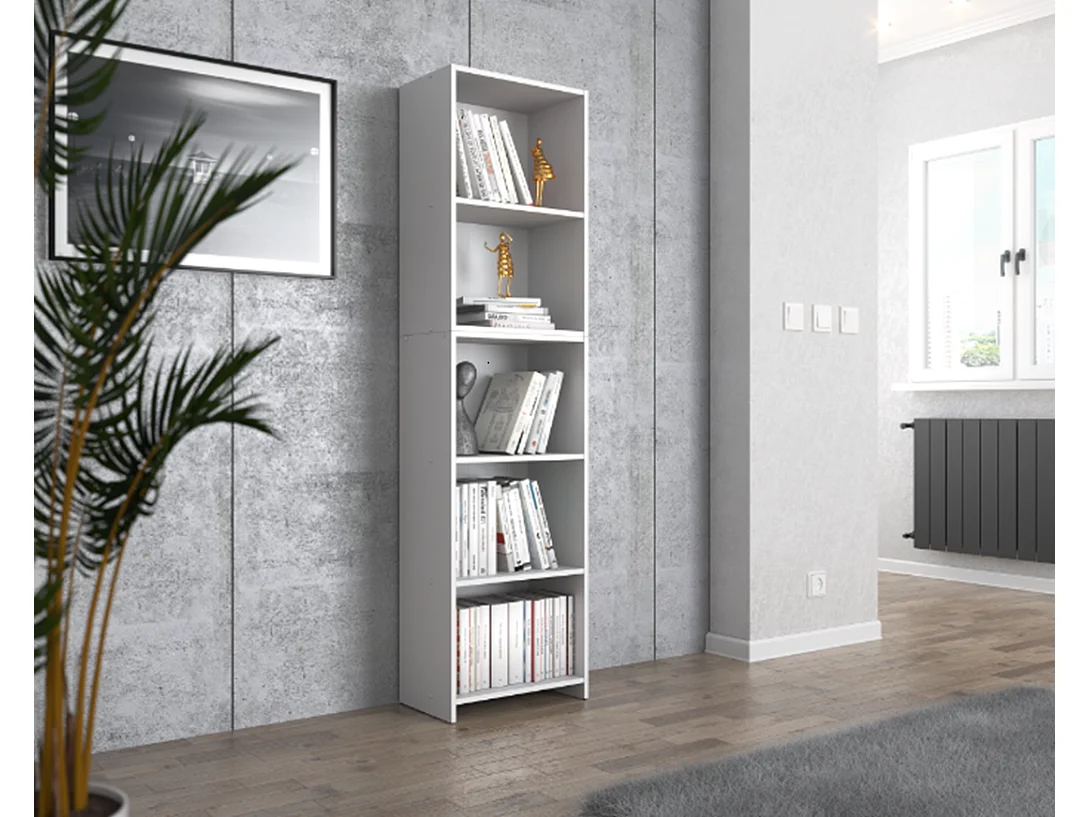 Étagère à livres Blanche 50x30x189cm avec 5 étagères – Meuble de rangement pour classeurs et dossiers