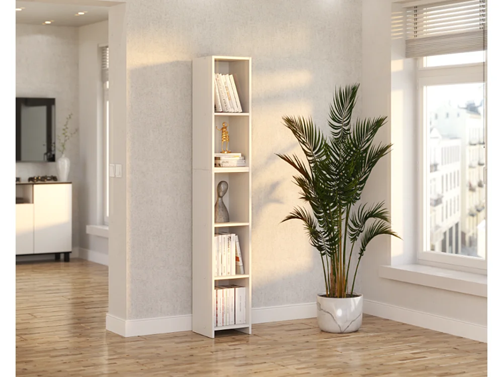 Bibliothèque blanche 30x30x189cm avec 5 étagères, armoire pour classeurs
