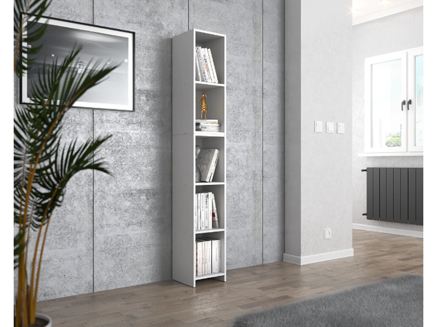 Bibliothèque blanche 30x30x189cm avec 5 étagères, armoire pour classeurs