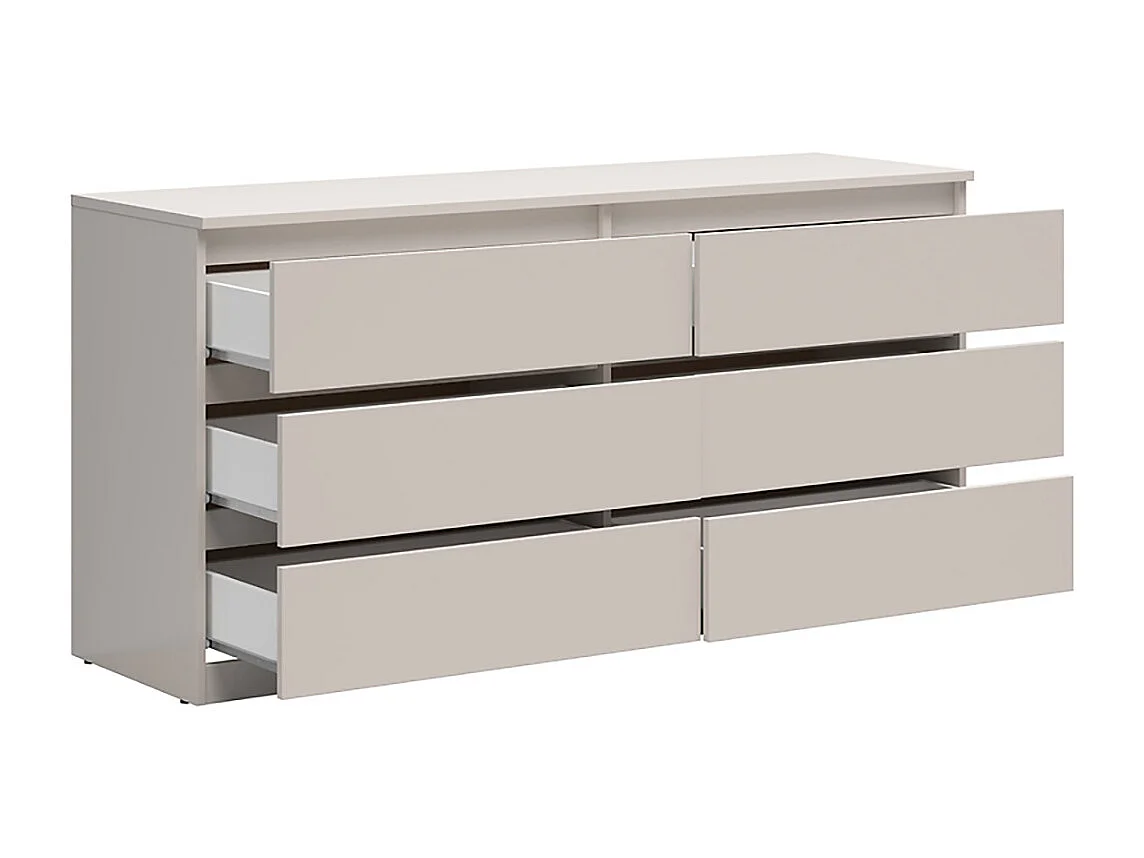 Commode à 6 tiroirs meuble de rangement coloris Beige - Longueur 150 x Profondeur 45 x Hauteur 75,5 cm