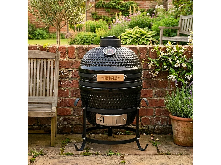 Barbecue Kamado 33 cm Céramique & Stand Forme Œuf Charbon de Bois BBQ Portable