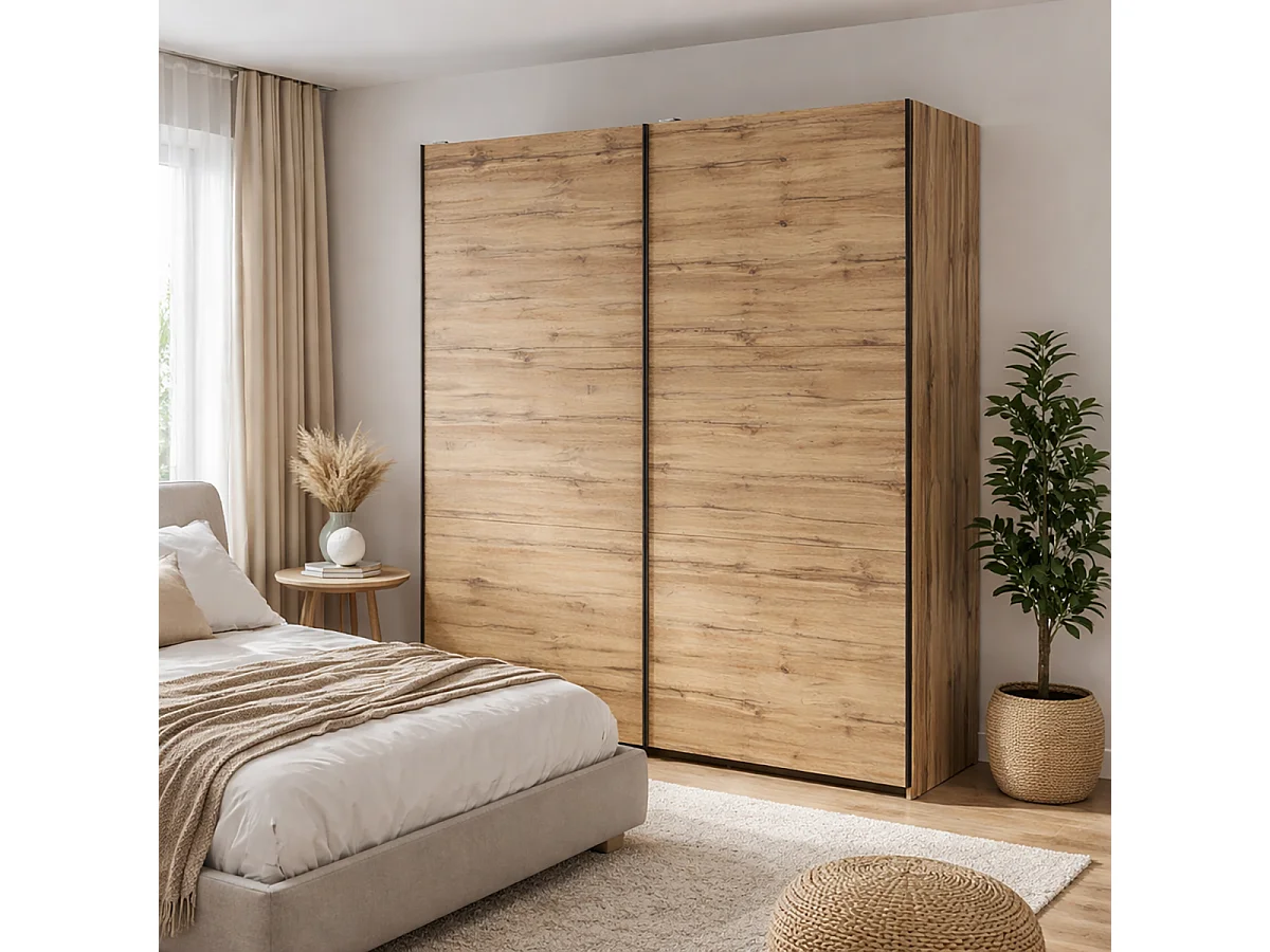 Armoire placard à 2 portes coulissantes coloris Chêne wotan - Longueur 183 x Profondeur 60 x Hauteur 195,5 cm