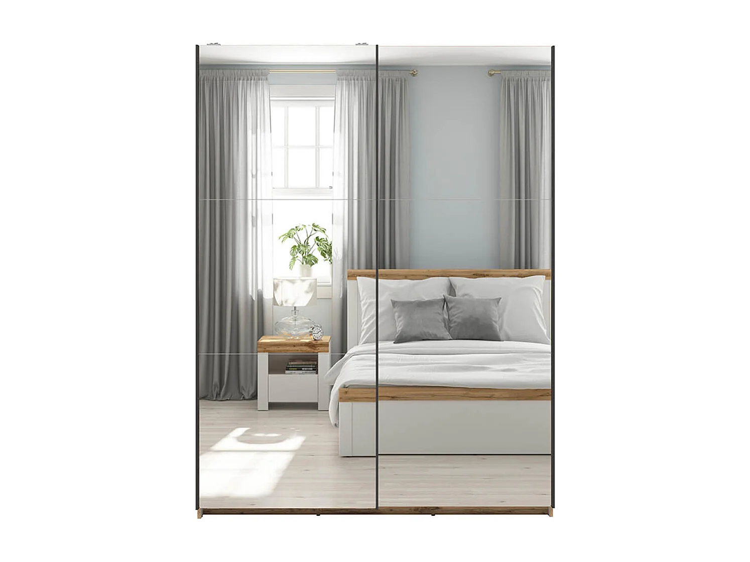 Armoire placard à 2 portes coulissantes avec miroir coloris Chêne wotan - Longueur 153,5 x Profondeur 60 x Hauteur 195,5 cm