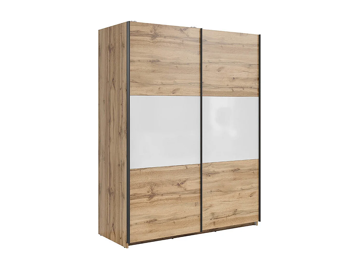 Armoire placard à 2 portes coulissantes coloris Chêne wotan/blanc - Longueur 153,5 x Profondeur 60 x Hauteur 195,5 cm