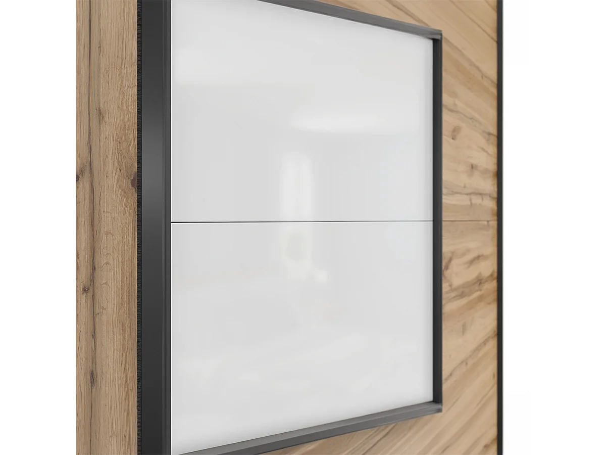 Armoire placard à 2 portes coulissantes coloris Chêne wotan/blanc - Longueur 153,5 x Profondeur 60 x Hauteur 195,5 cm