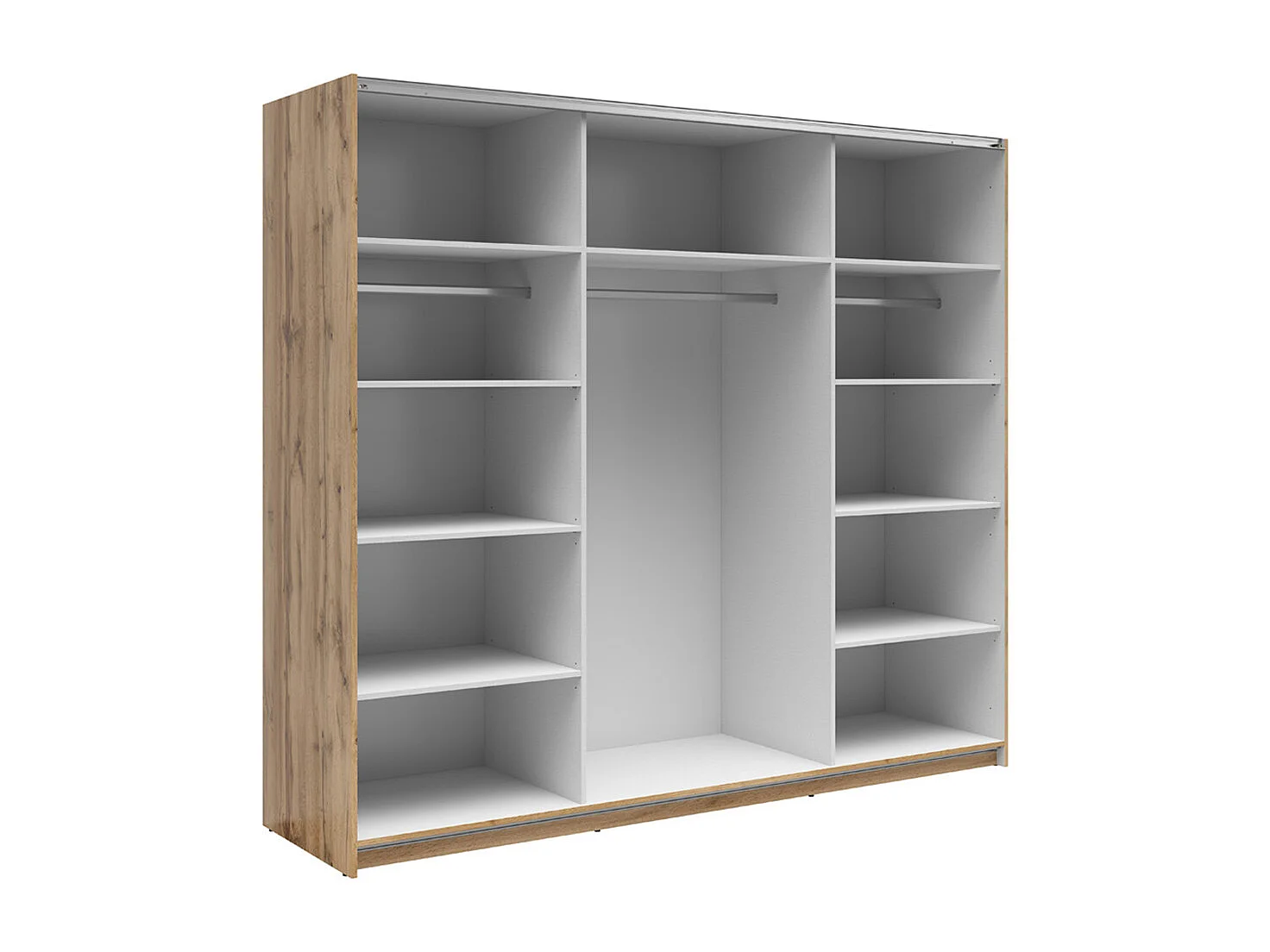 Armoire placard à 2 portes coulissantes dont 1 porte avec miroir coloris Chêne wotan - Longueur 220 x Profondeur 60 x Hauteur 195,5 cm