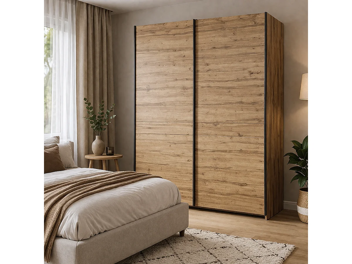 Armoire placard à 2 portes coulissantes coloris Chêne wotan - Longueur 153,5 x Profondeur 60 x Hauteur 195,5 cm