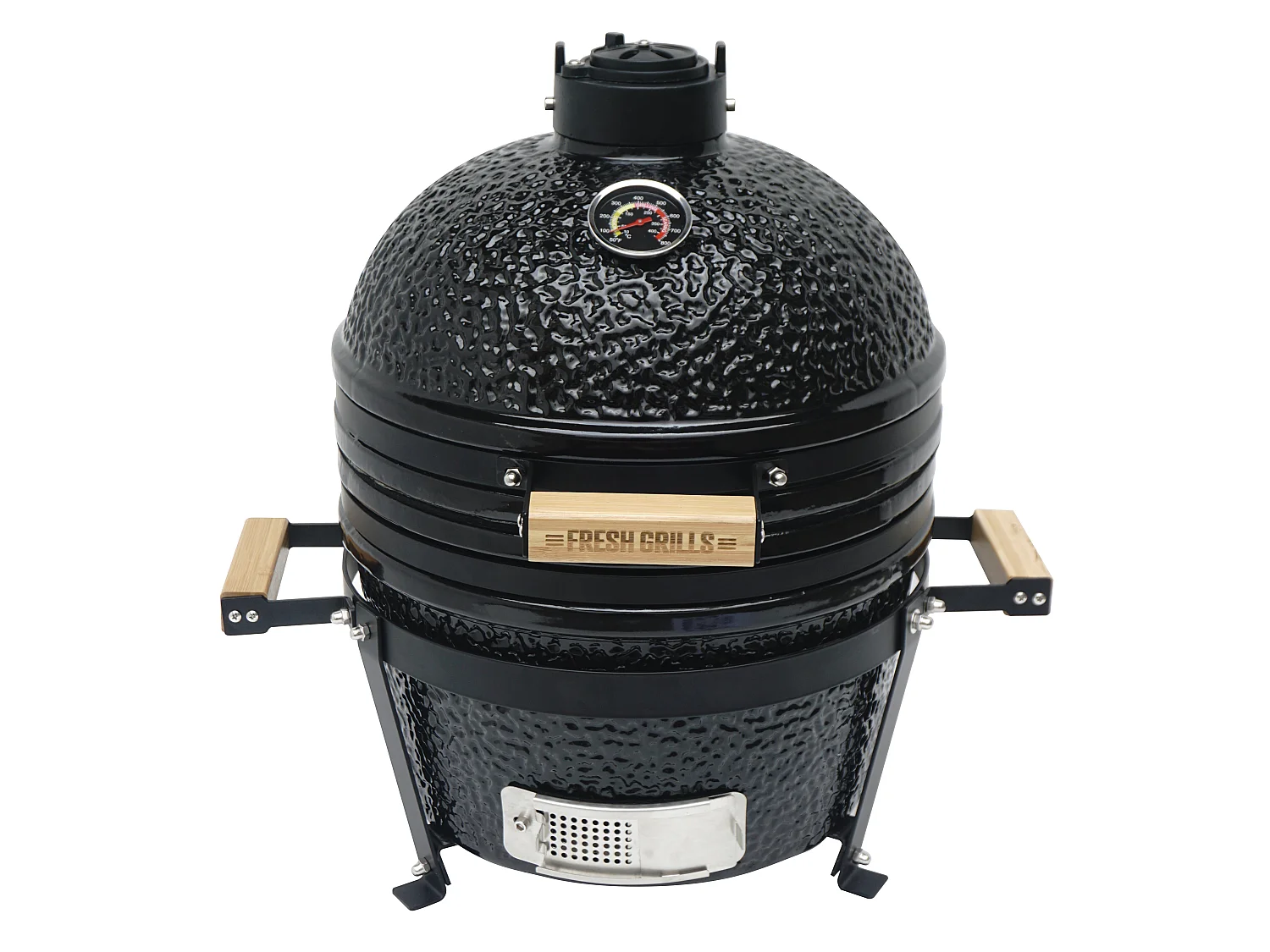 Churrasqueira Kamado Cerâmica 40,6cm com Suporte em Ferro Fundido – Grelha Inox, Termómetro Integrado, Capa e Acessórios Incluídos, Gama 10–400°C