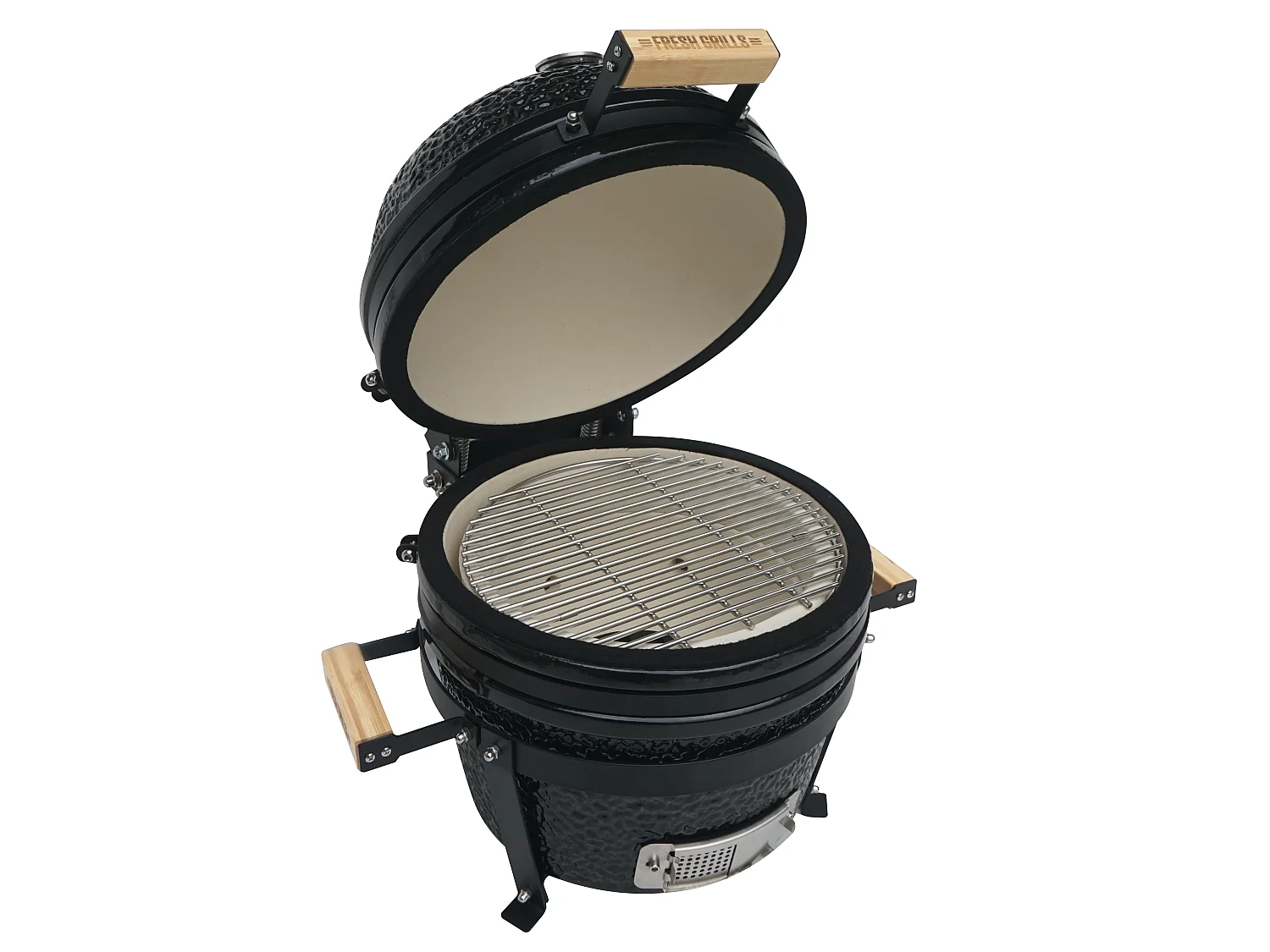 Churrasqueira Kamado Cerâmica 40,6cm com Suporte em Ferro Fundido – Grelha Inox, Termómetro Integrado, Capa e Acessórios Incluídos, Gama 10–400°C