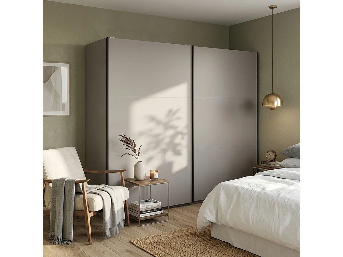 Armoire placard à 2 portes coulissantes coloris Beige Kashmir - Longueur 220 x Profondeur 60 x Hauteur 195,5 cm