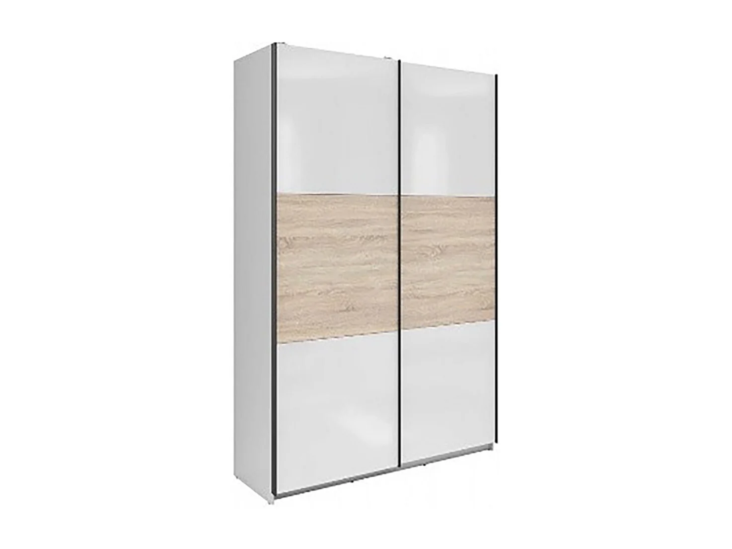 Armoire placard à 2 portes coulissantes coloris blanc brillant/chêne Sonoma - Longueur 183 x Profondeur 60 x Hauteur 195,5 cm