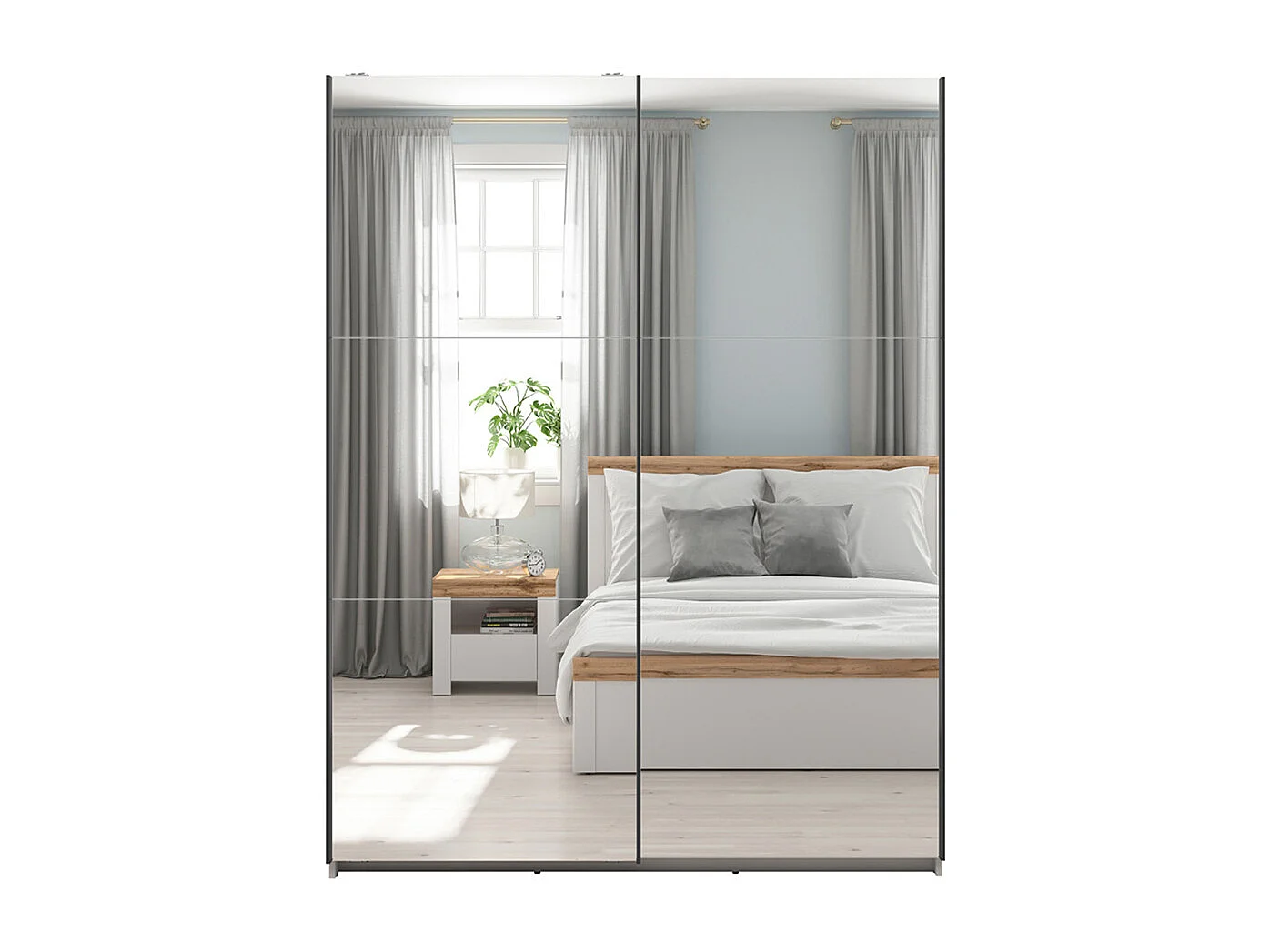 Armoire placard à 2 portes coulissantes avec miroir coloris Beige Kashmir - Longueur 153,5 x Profondeur 60 x Hauteur 195,5 cm
