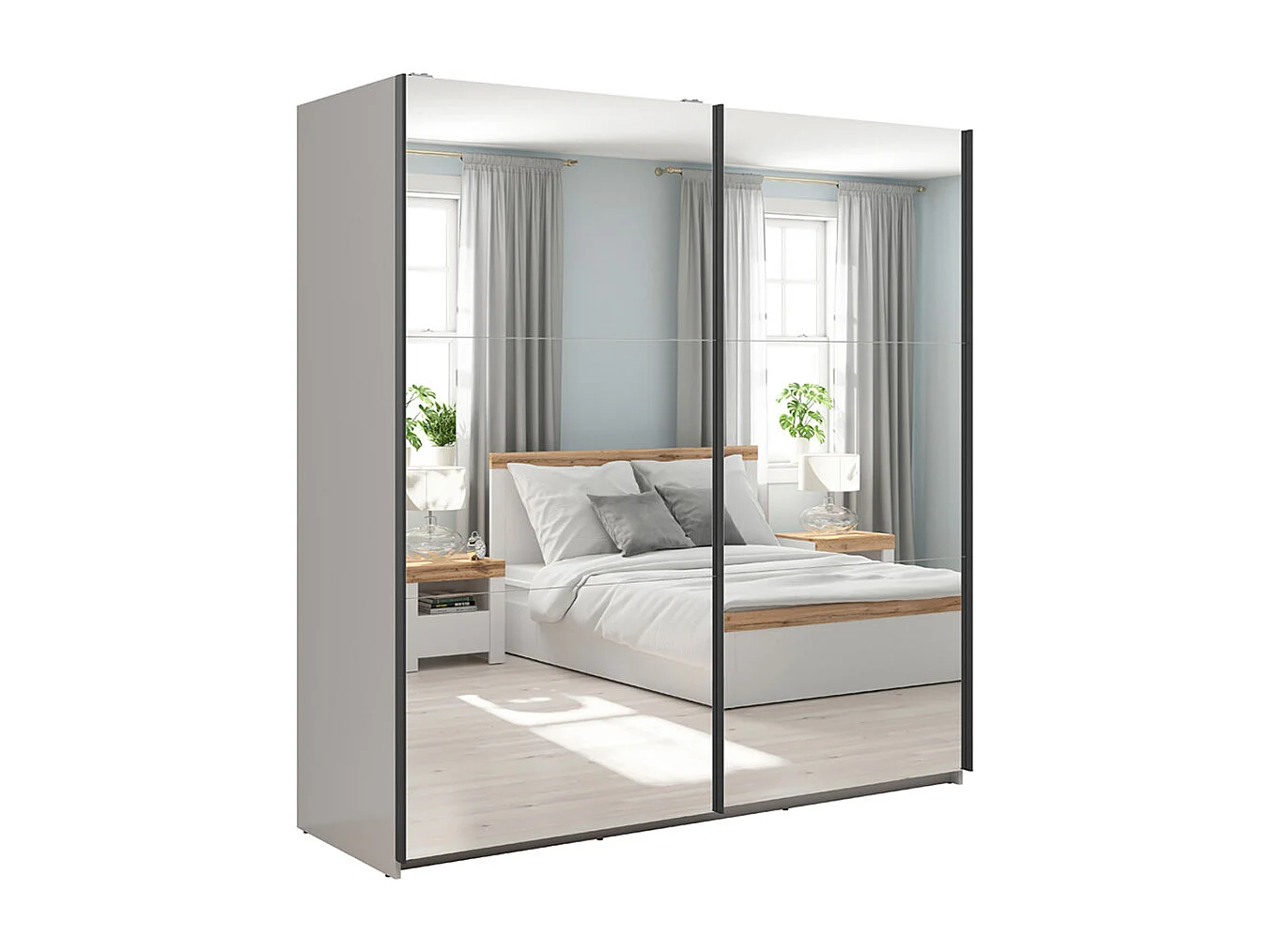 Armoire placard à 2 portes coulissantes avec miroir coloris Beige Kashmir - Longueur 183 x Profondeur 60 x Hauteur 195,5 cm