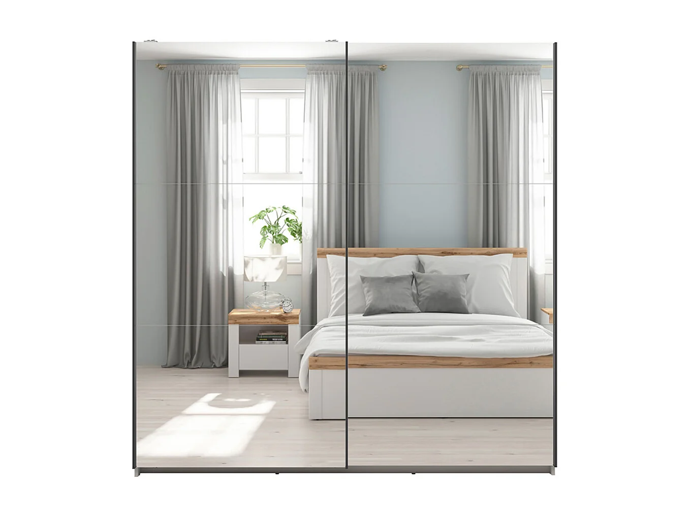 Armoire placard à 2 portes coulissantes avec miroir coloris Beige Kashmir - Longueur 183 x Profondeur 60 x Hauteur 195,5 cm
