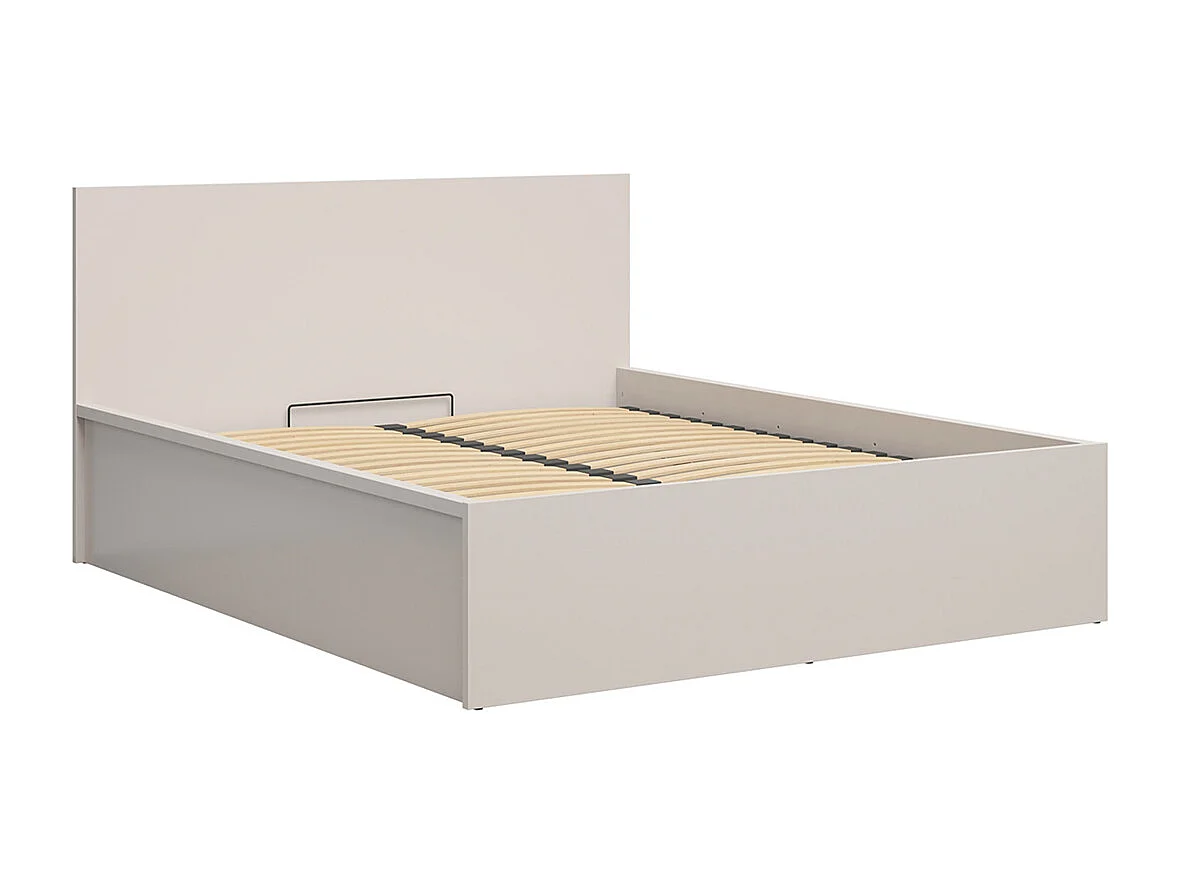 Lit coffre 160x200 avec sommier et rangement integré, coloris Beige - Longueur 204,5 x Profondeur 169 x Hauteur 95/40,5 cm