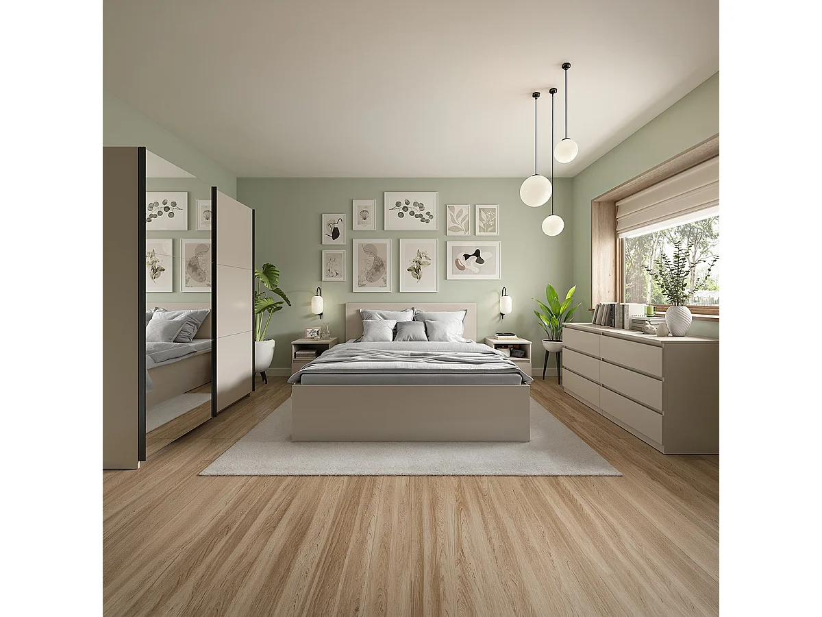 Lit coffre 160x200 avec sommier et rangement integré, coloris Beige - Longueur 204,5 x Profondeur 169 x Hauteur 95/40,5 cm