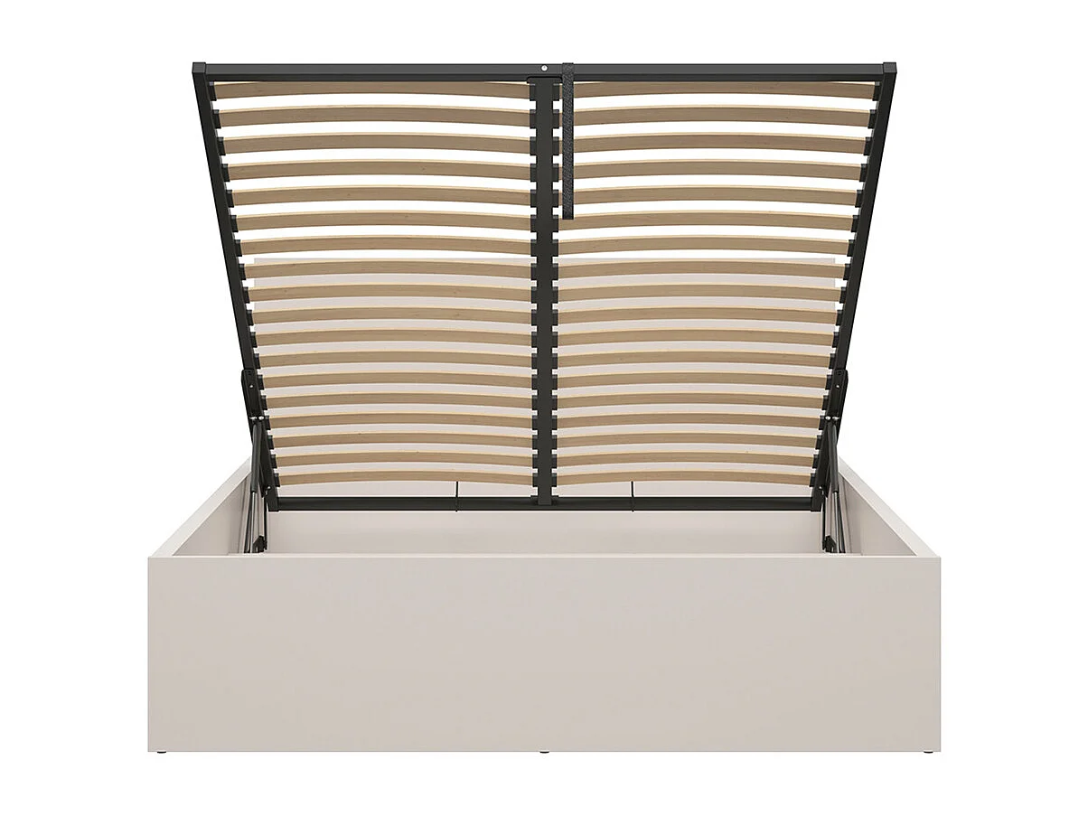 Lit coffre 160x200 avec sommier et rangement integré, coloris Beige - Longueur 204,5 x Profondeur 169 x Hauteur 95/40,5 cm