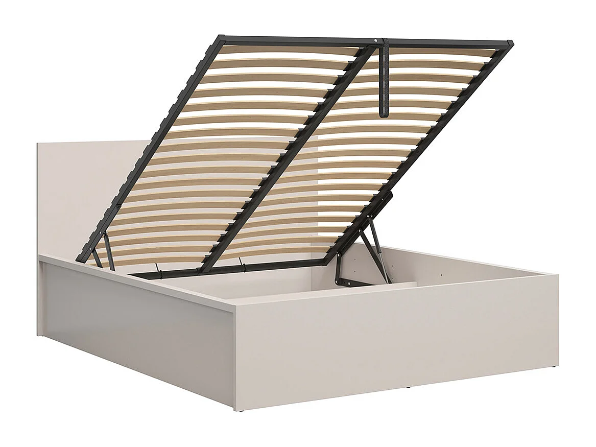 Lit coffre 160x200 avec sommier et rangement integré, coloris Beige - Longueur 204,5 x Profondeur 169 x Hauteur 95/40,5 cm